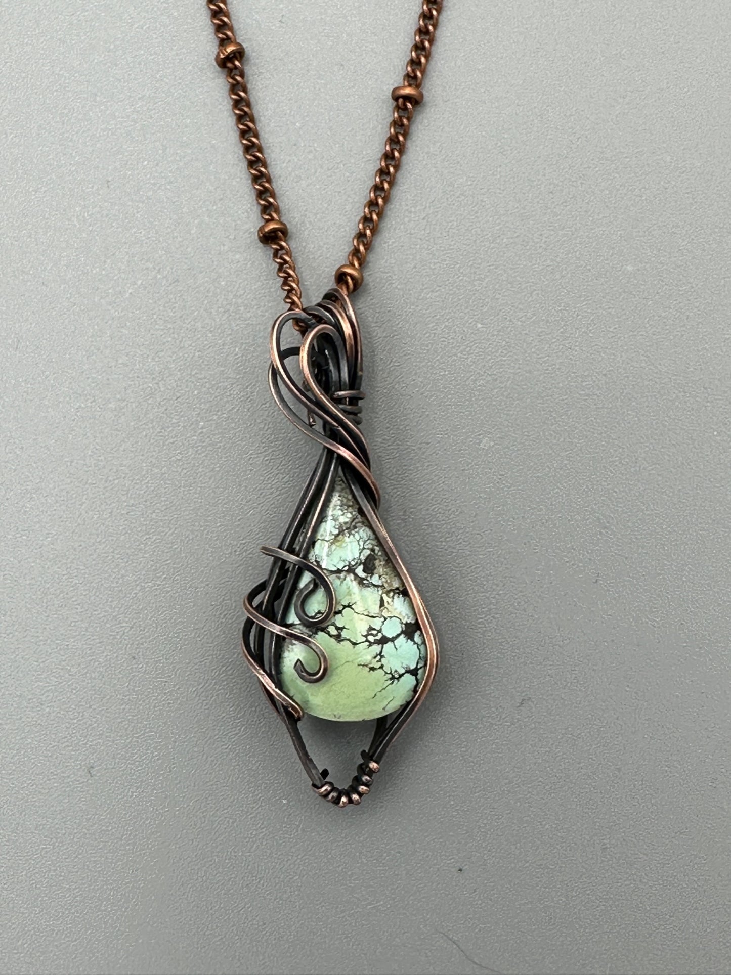 Handmade Wire Wrapped Turquoise Teardrop Pendant