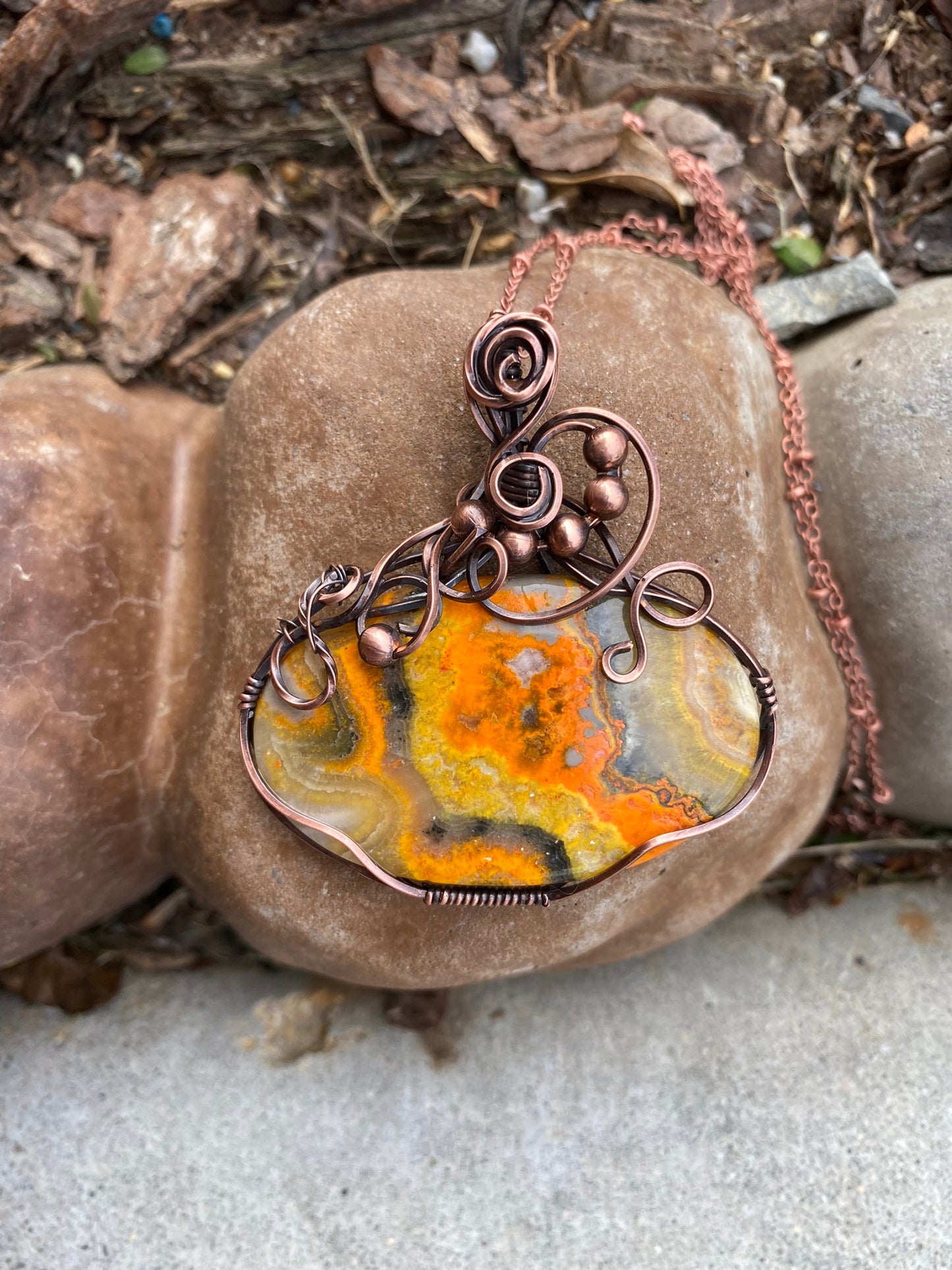 Oval Bumble Bee Jasper Wire Wrapped Pendant