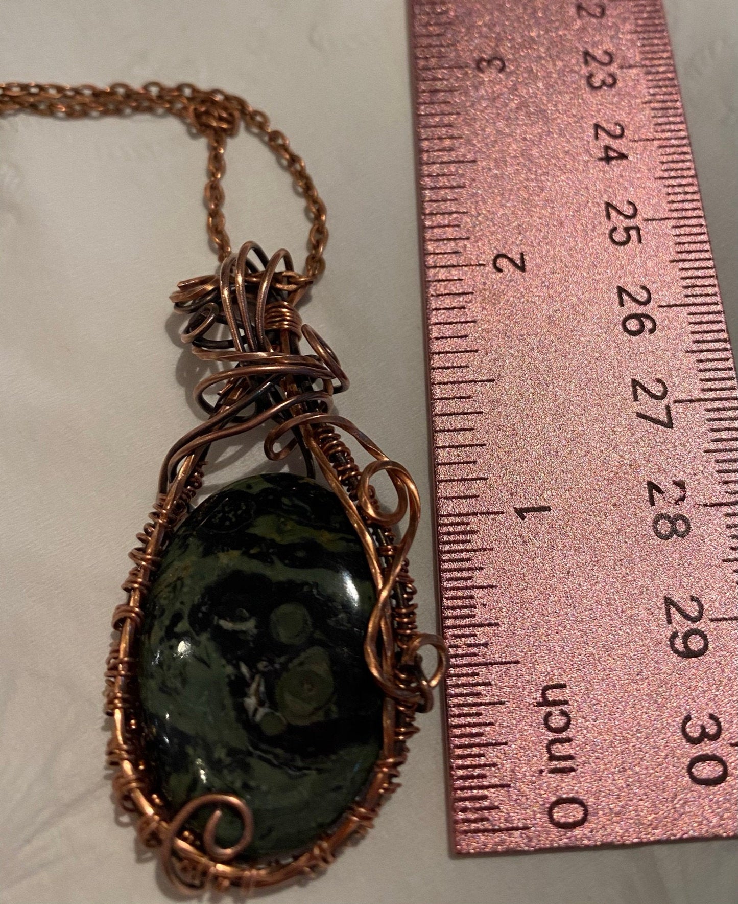 Natural Kambaba Jasper, Wire Wrapped and Woven Oval Pendant