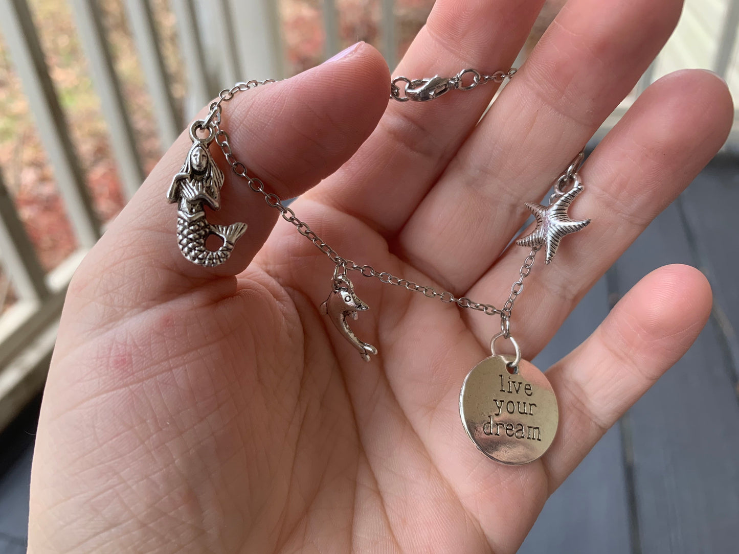 Beach Theme Charm Bracelet, Mermaid, Dolphin and Starfish