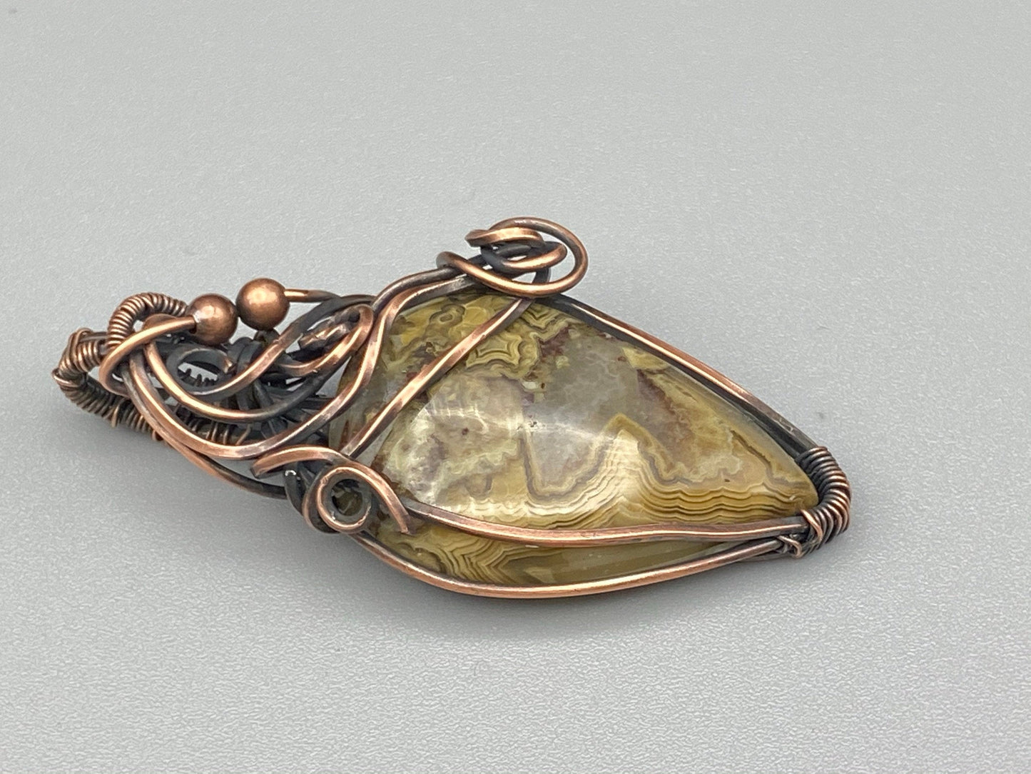 Earth Toned Crazy Lace Teardrop Wire Wrapped Pendant