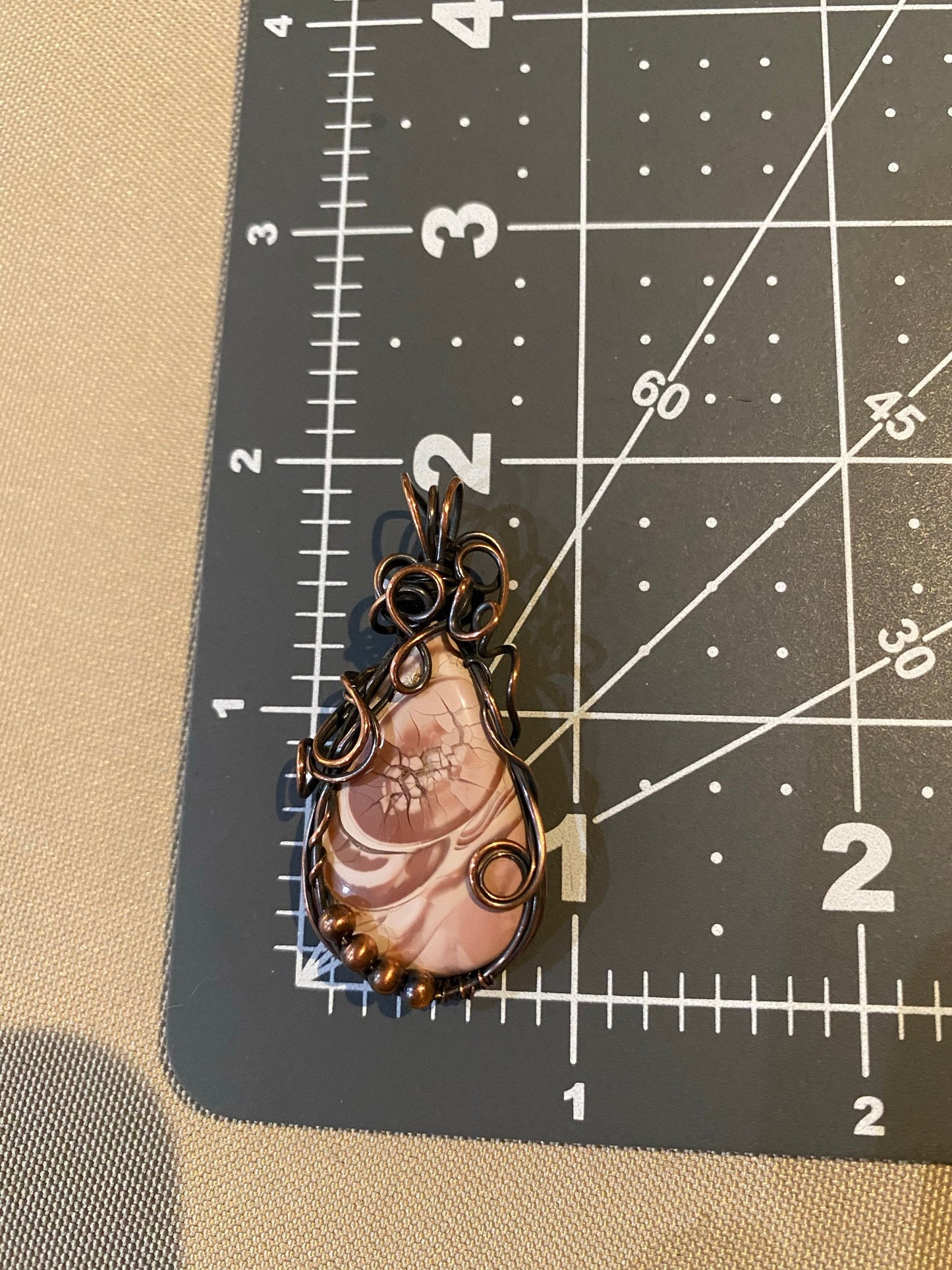 Imperial Jasper Teardrop Pendant, Wire Wrapped In Copper