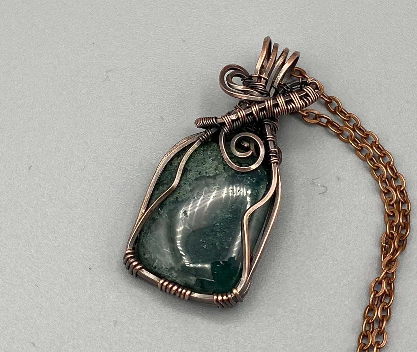 Square Moss Agate Wire Wrapped Pendant