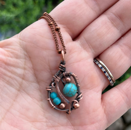 Free Form Handmade Wire and Bead Pendant | Copper Wire Pendant