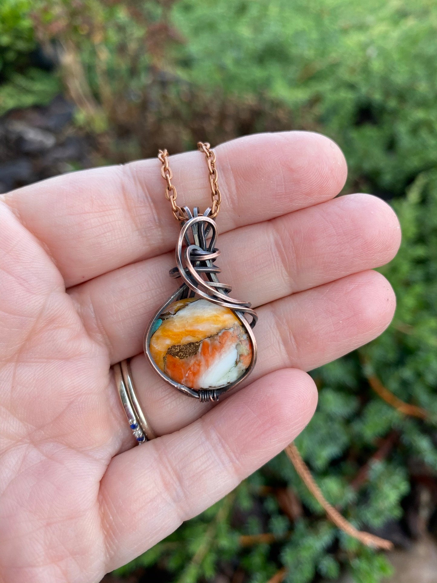 Rare Oval Copper and Turquoise Wire Wrapped Pendant