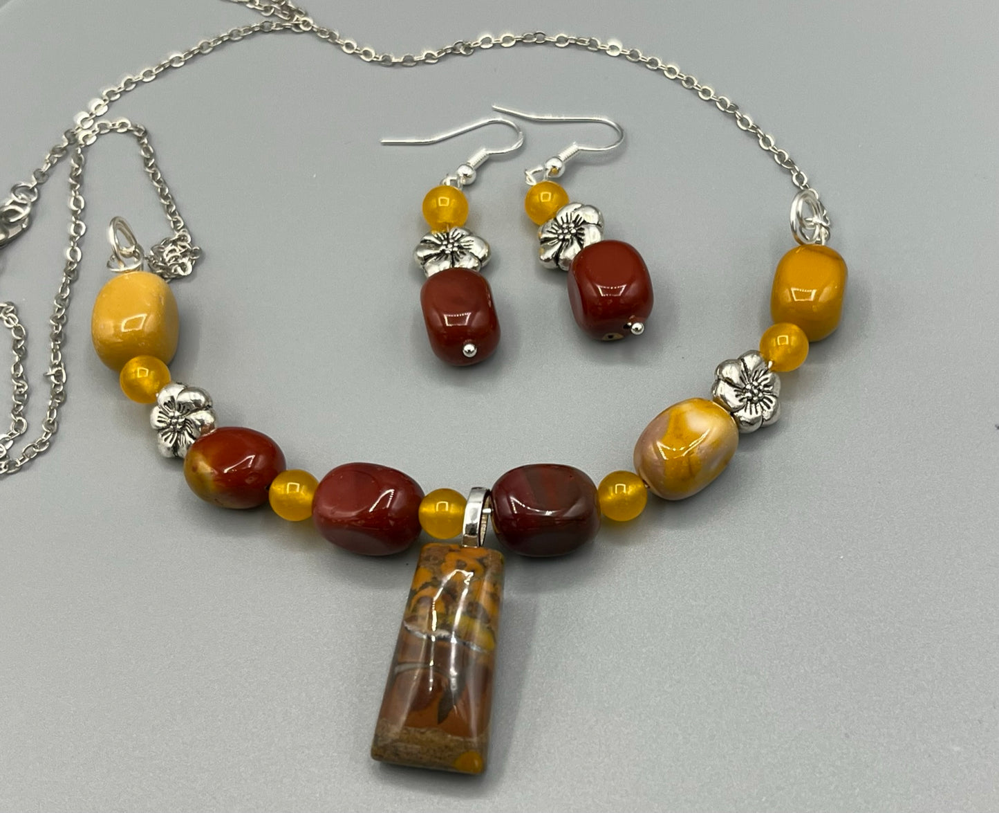 Mookite and Rain Forest Jasper Necklace and Earring Set