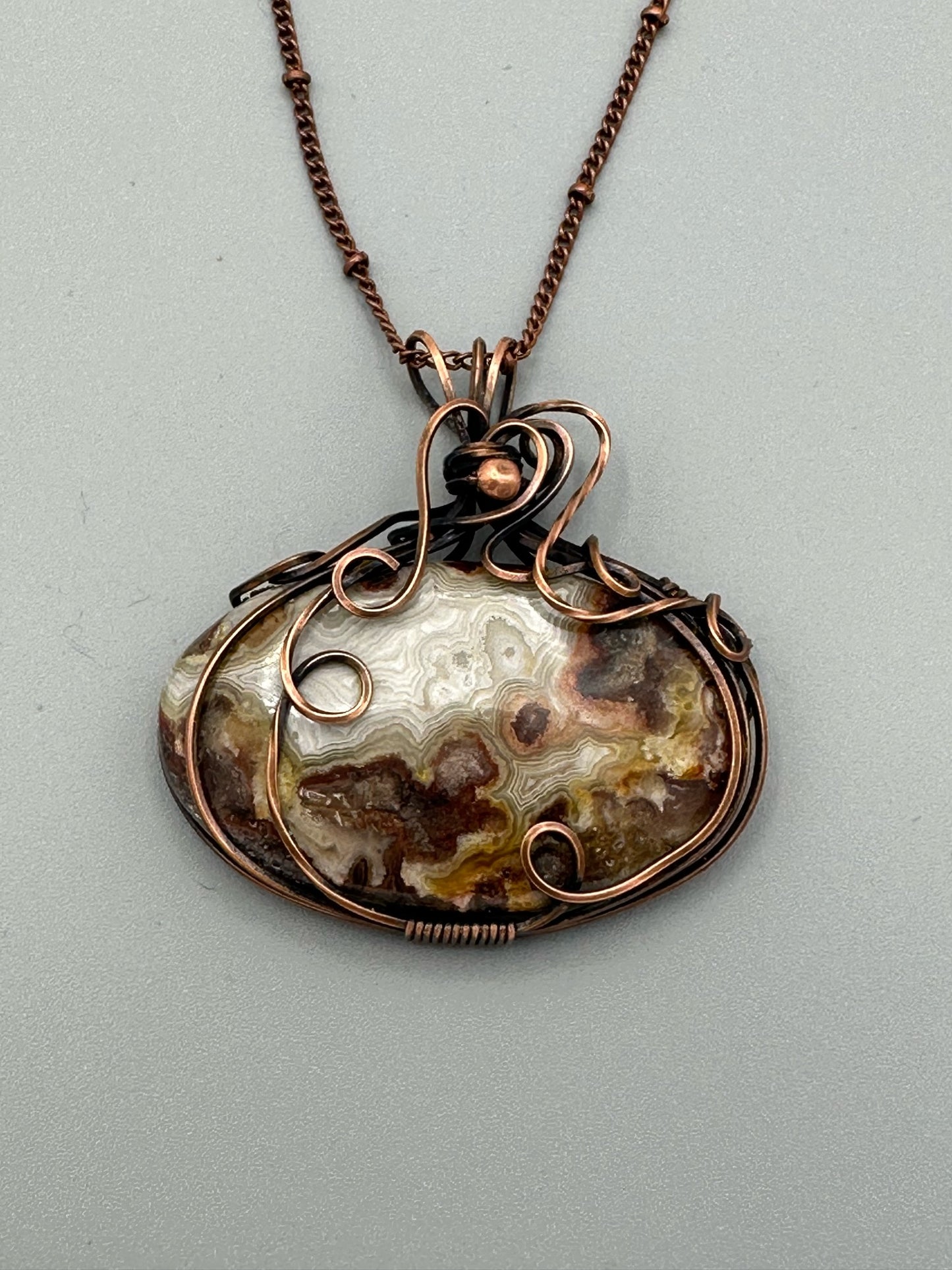 Oval Crazy Lace Agate Handmade Wire Wrapped Pendant