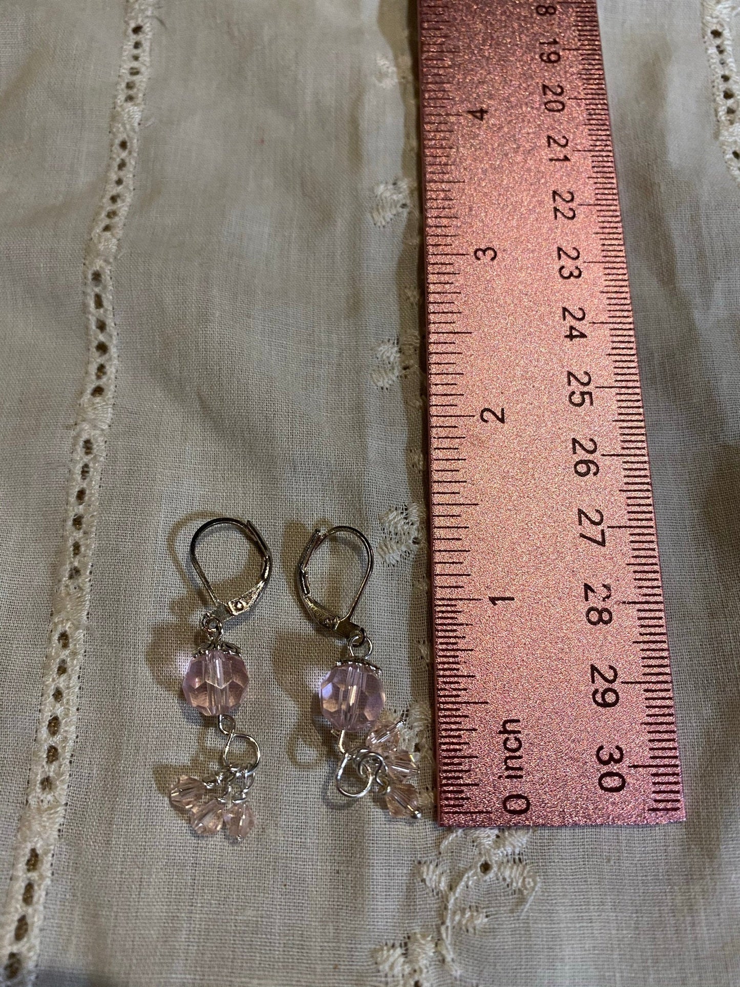 Pink  Crystal Dangle Earrings with Clusters
