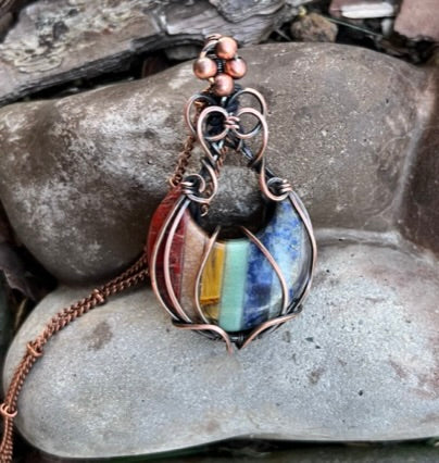 7 Chakra Natural Quartz Moon Shaped Stone | Wire Wrapped Crescent Moon