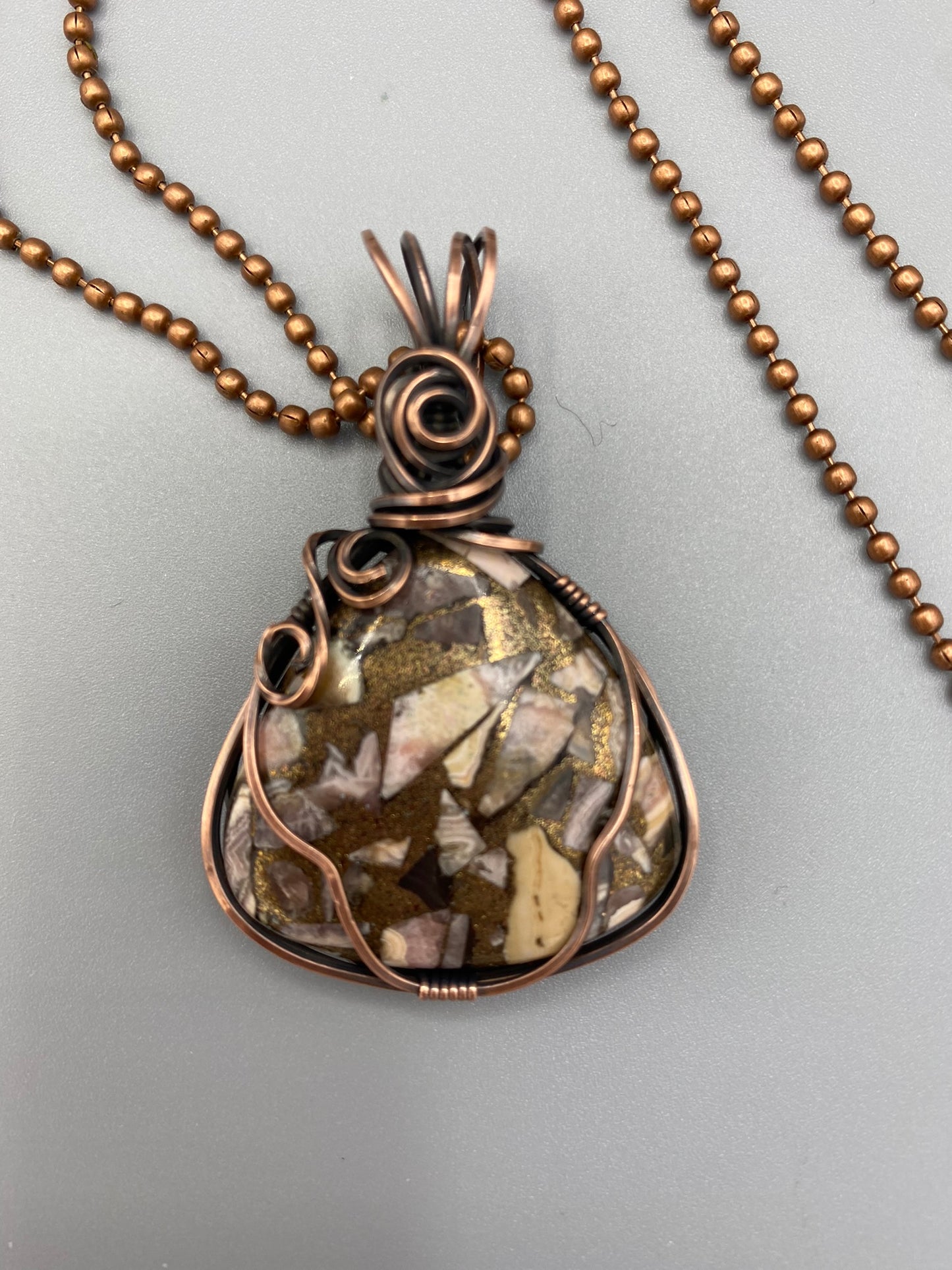 Pink and Copper Wire Wrapped Pendant | Antique Copper Unique Jewelry