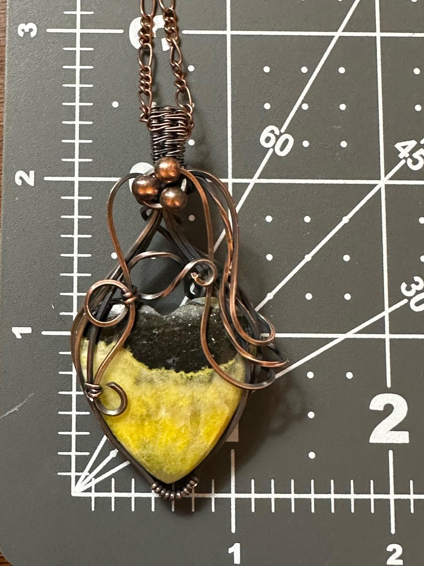 BumbleBee Jasper Heart With Twisted Square Wire Handmade Wire Wrapped Pendant