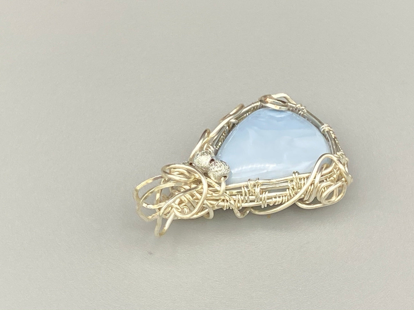 Wire Wrapped Blue Opal Teardrop Pendant
