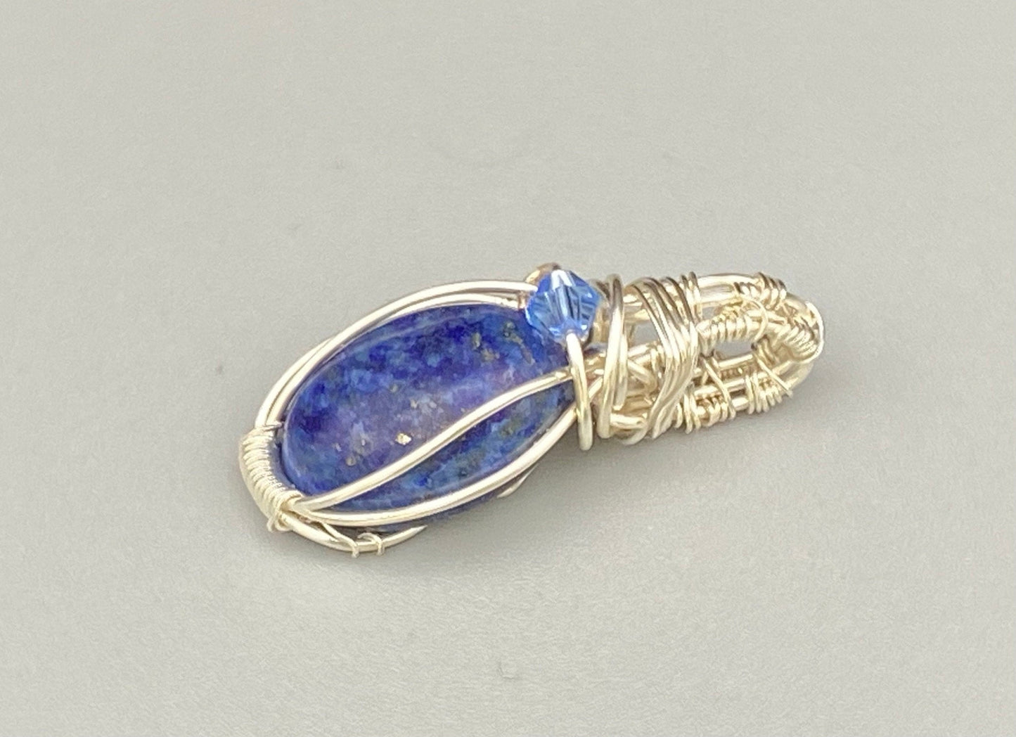 Petite Blue Agate Oval Pendant | Wire Wrapped Necklace