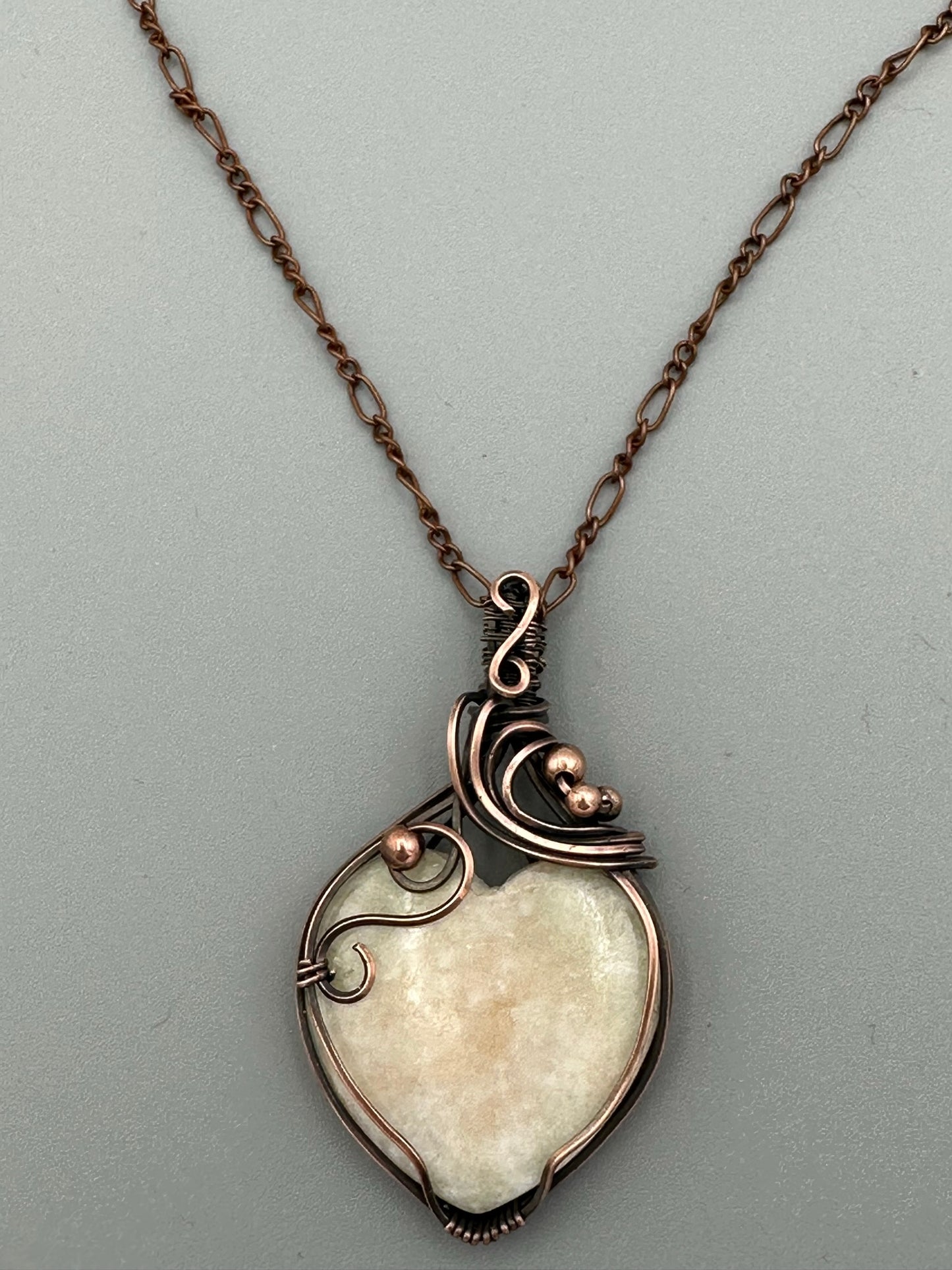 Natural Indian Serpentine Heart Shaped Wire Wrapped Pendant