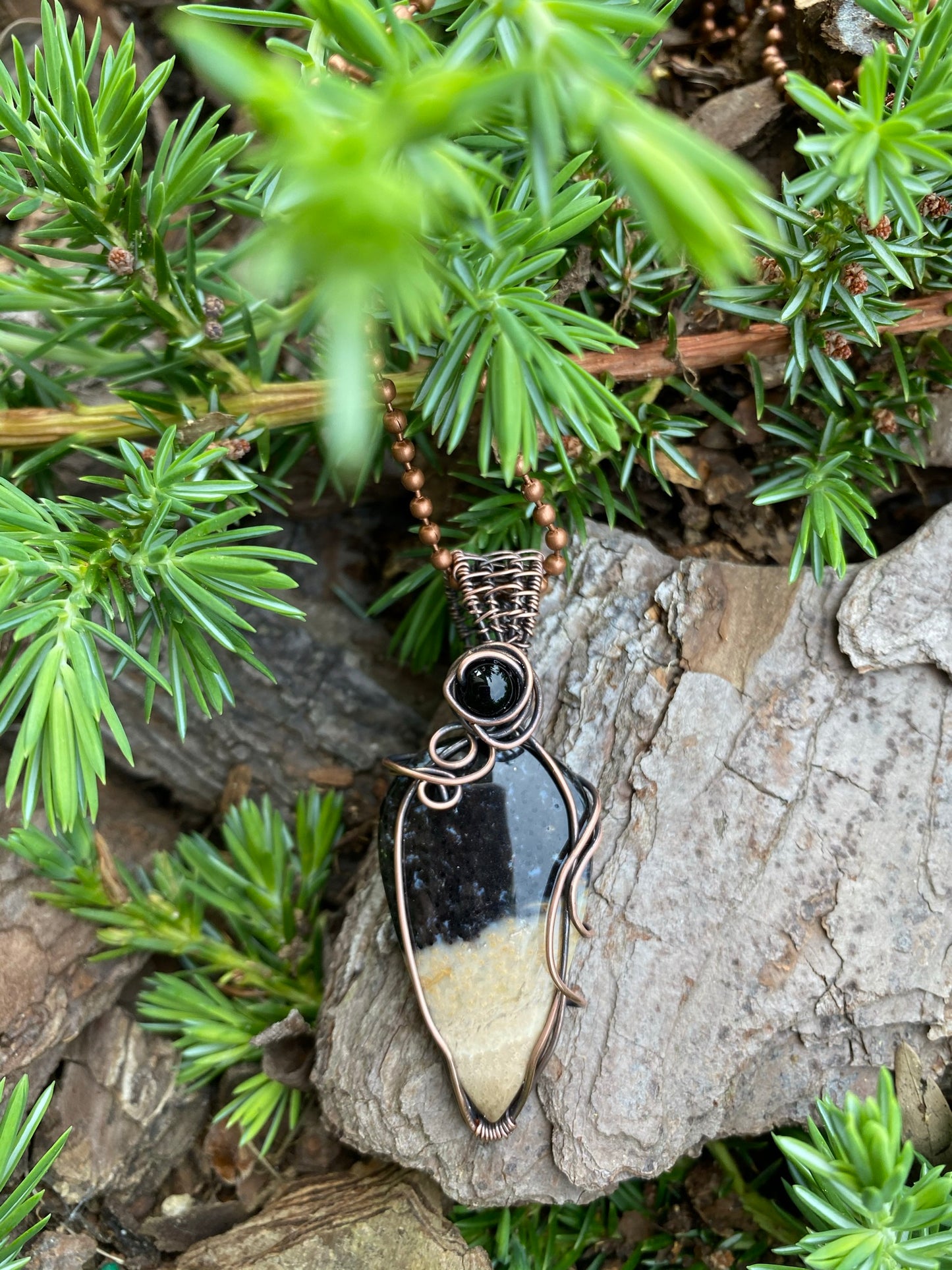 Wire Wrapped Palm Root Pendant