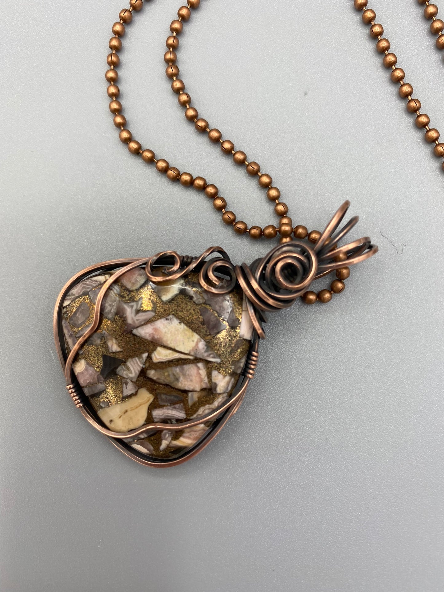 Pink and Copper Wire Wrapped Pendant | Antique Copper Unique Jewelry