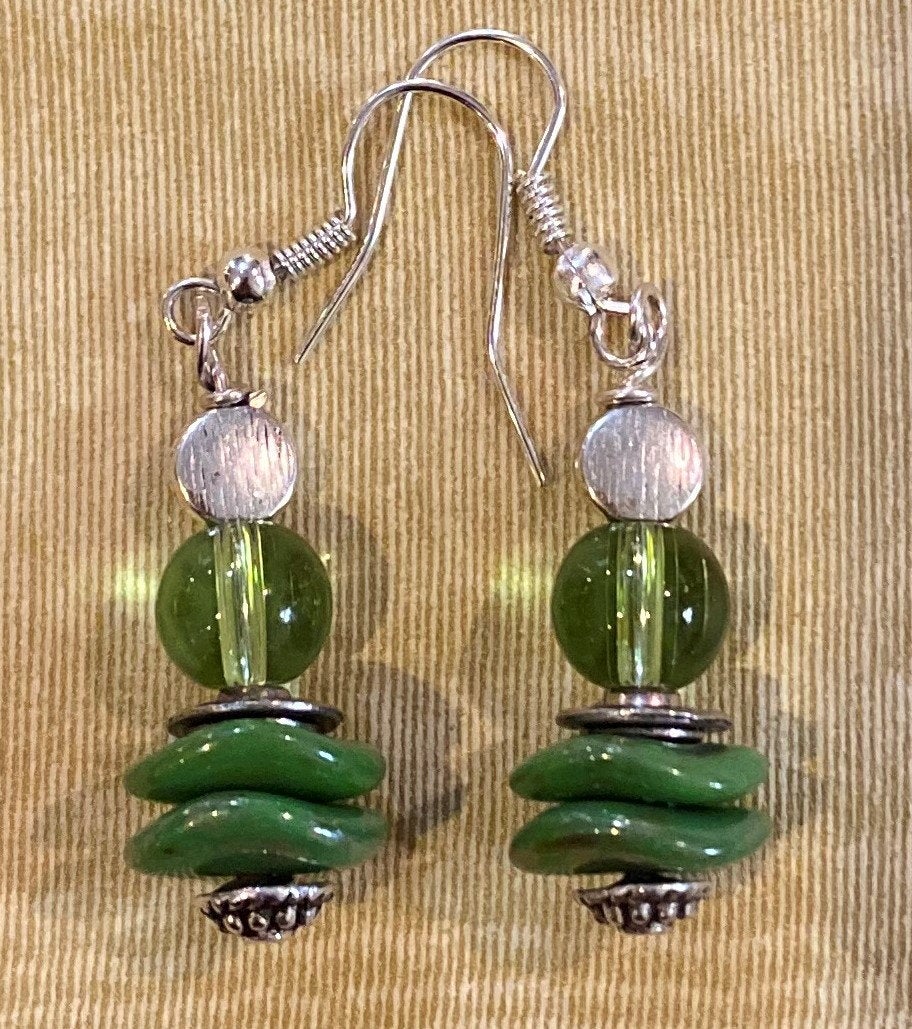 Lightweight and fun lime green dangle earrings with wavy discs