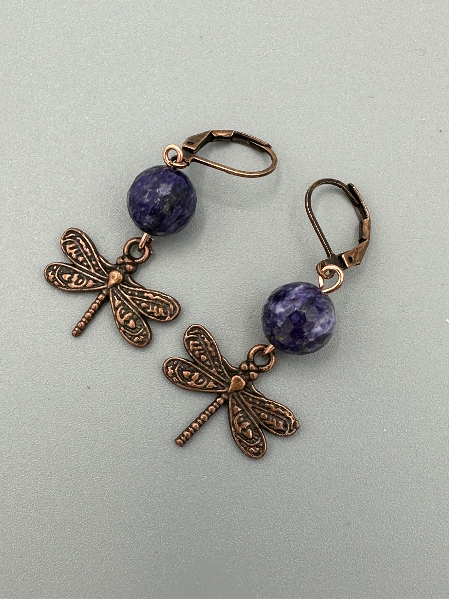 Dangle Purple Beaded and Dragonfly Earrings