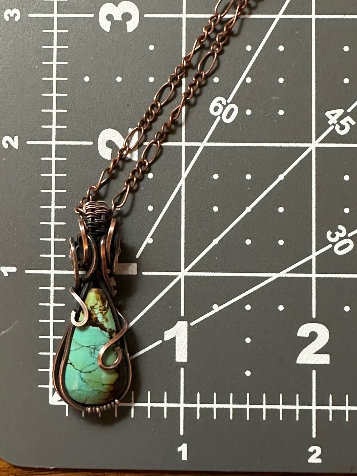 Turquoise Teardrop Wrapped in Oxidized Copper Wire