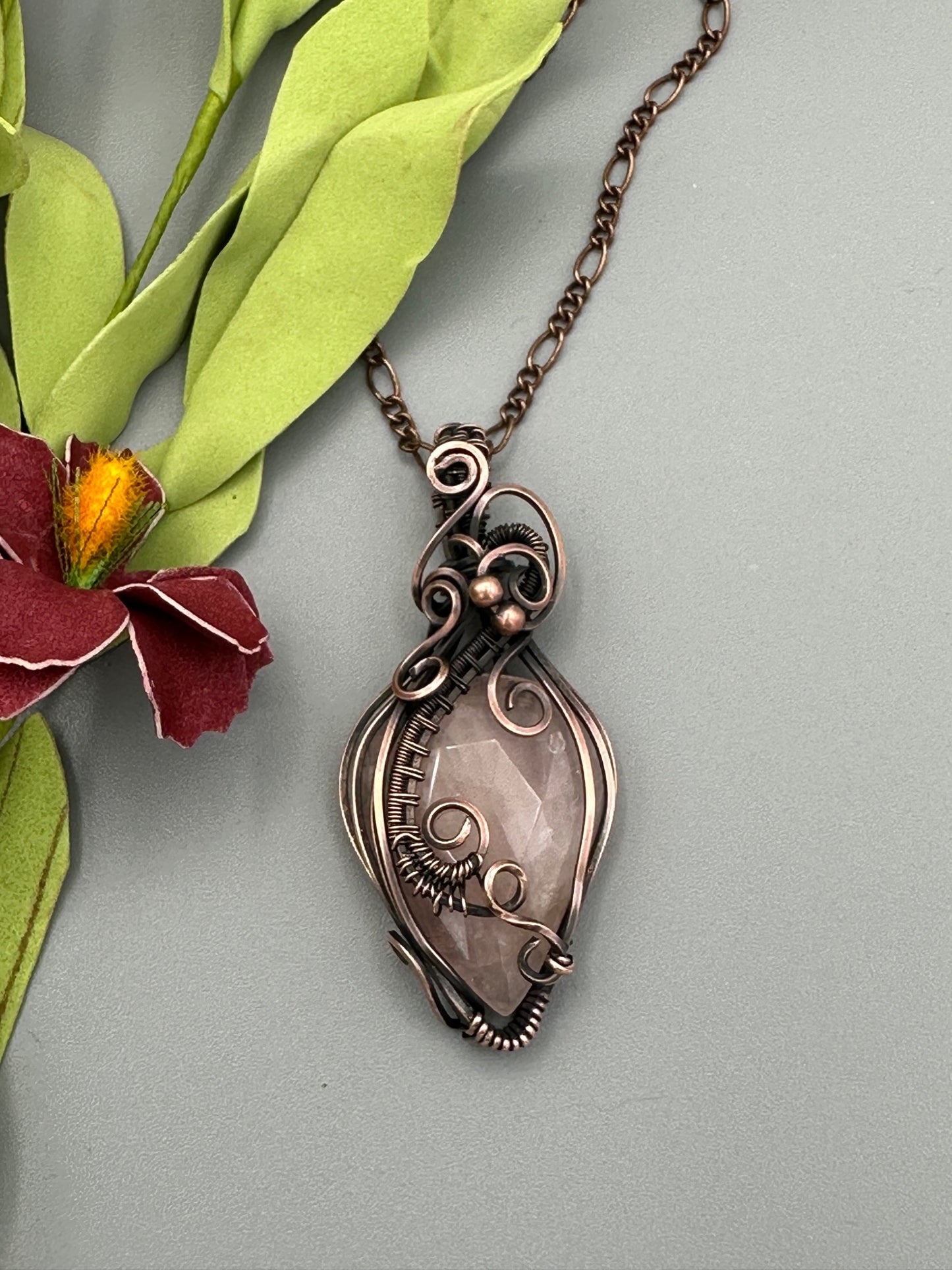 Rose Quartz Faceted Teardrop Handmade Wire Wrapped Pendant