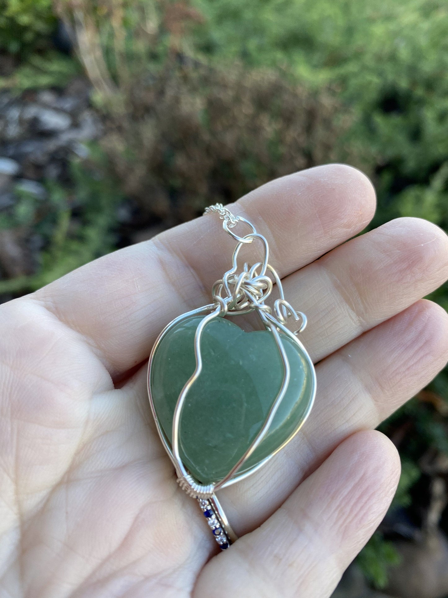 Wire Wrapped Natural Green Aventurine Gemstone Heart Pendant
