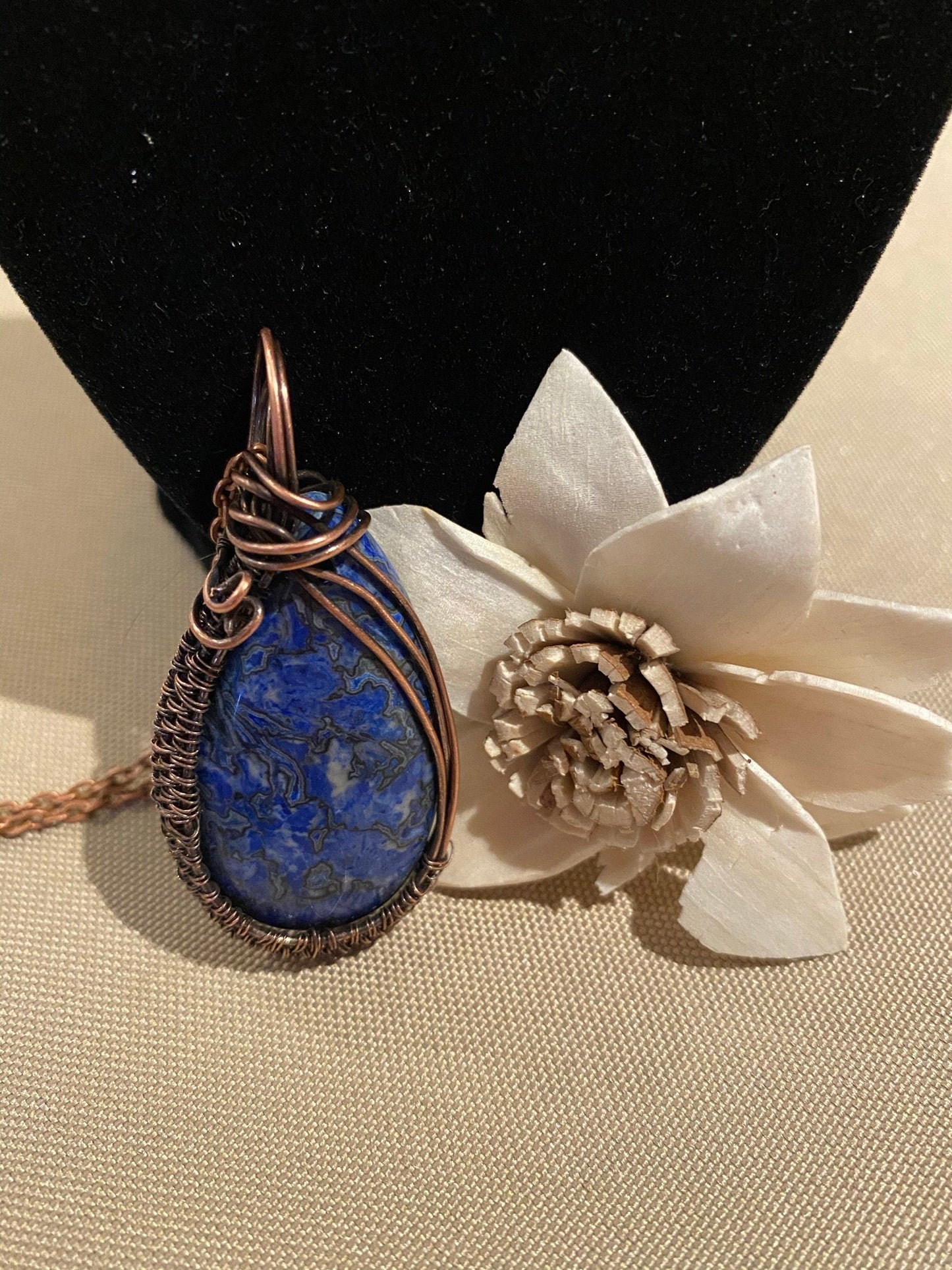 Wire Wrapped Blue Crazy Lace Agate Pendant