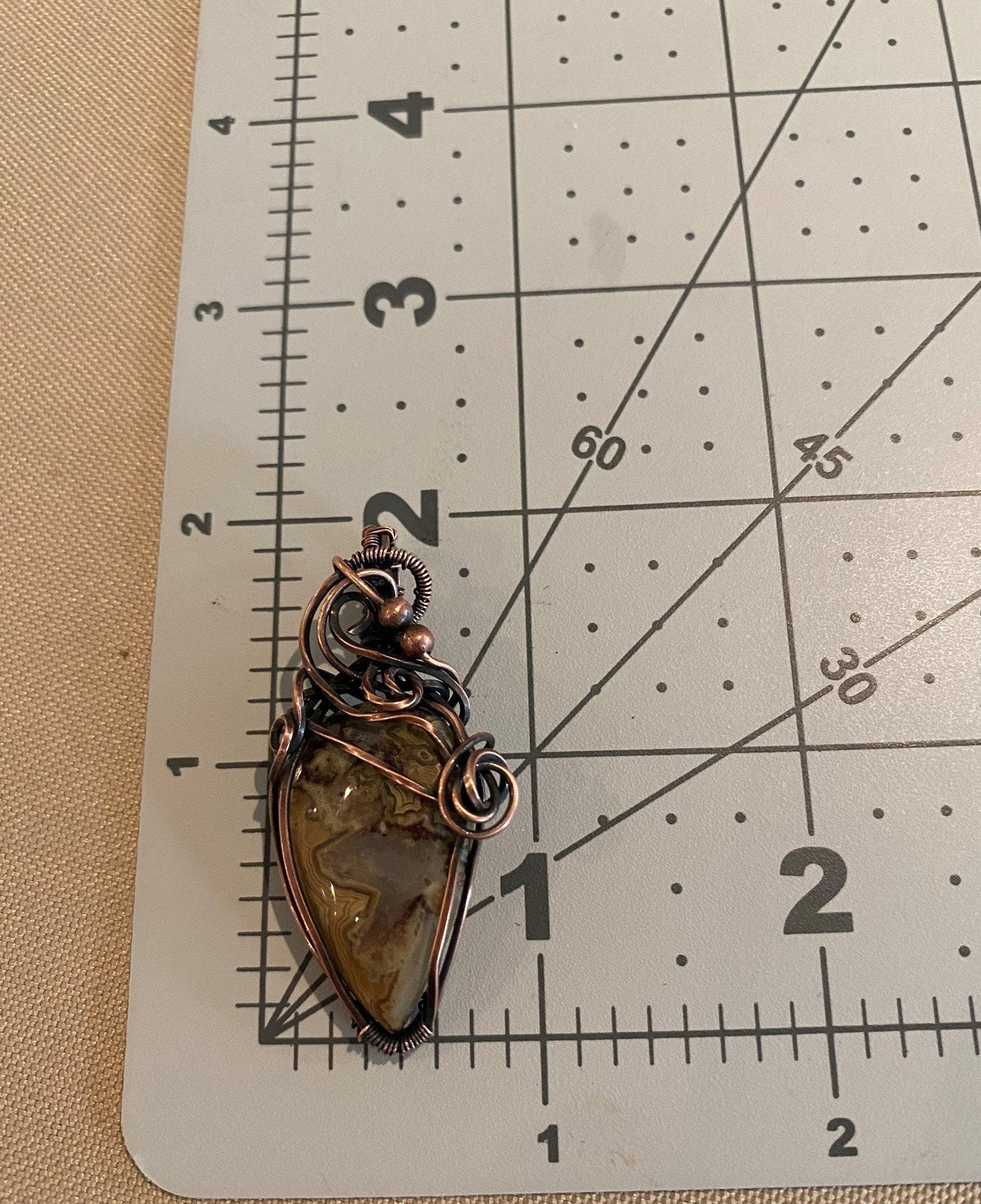 Earth Toned Crazy Lace Teardrop Wire Wrapped Pendant