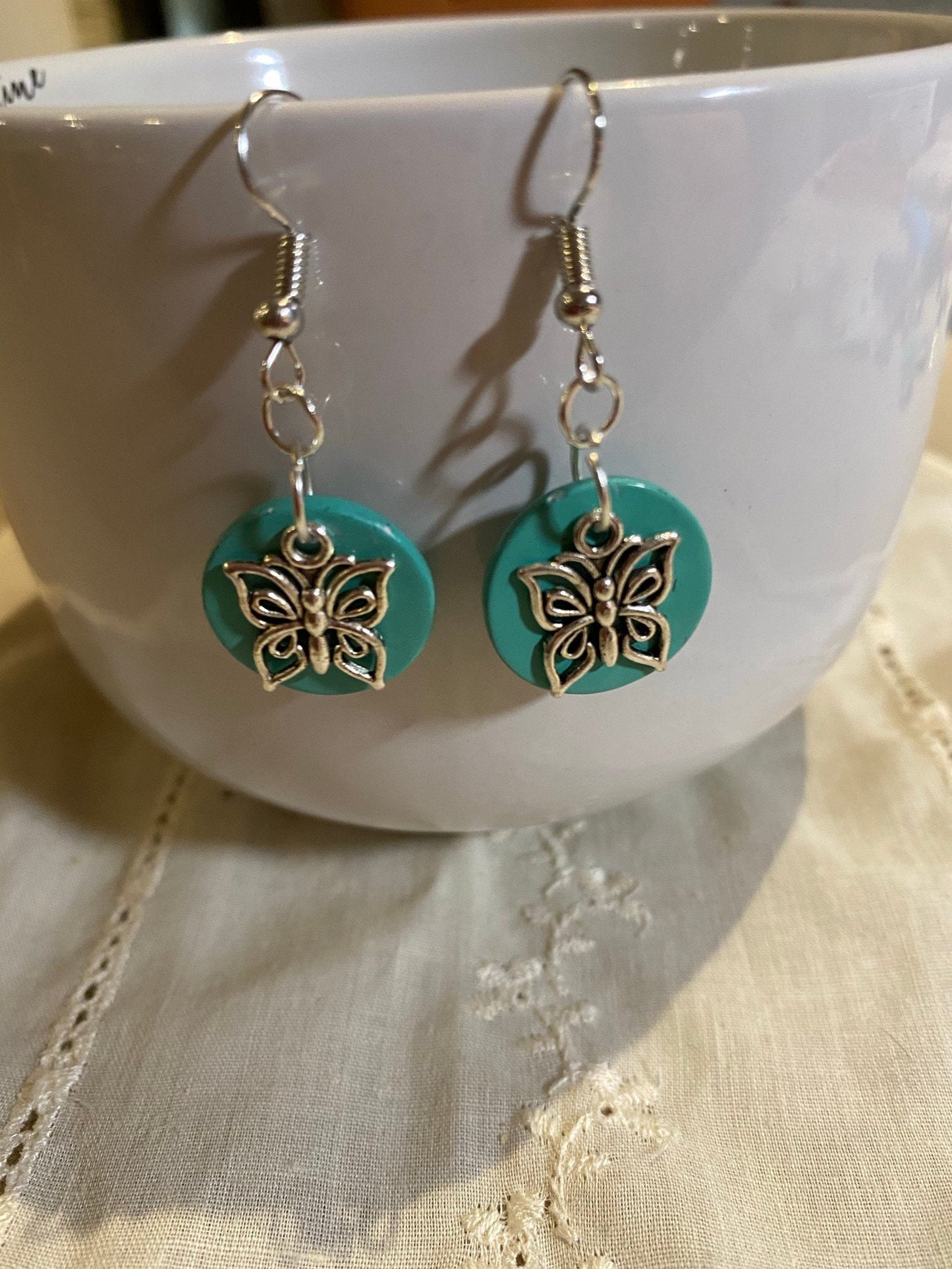 Turquoise Butterfly Charm Earrings