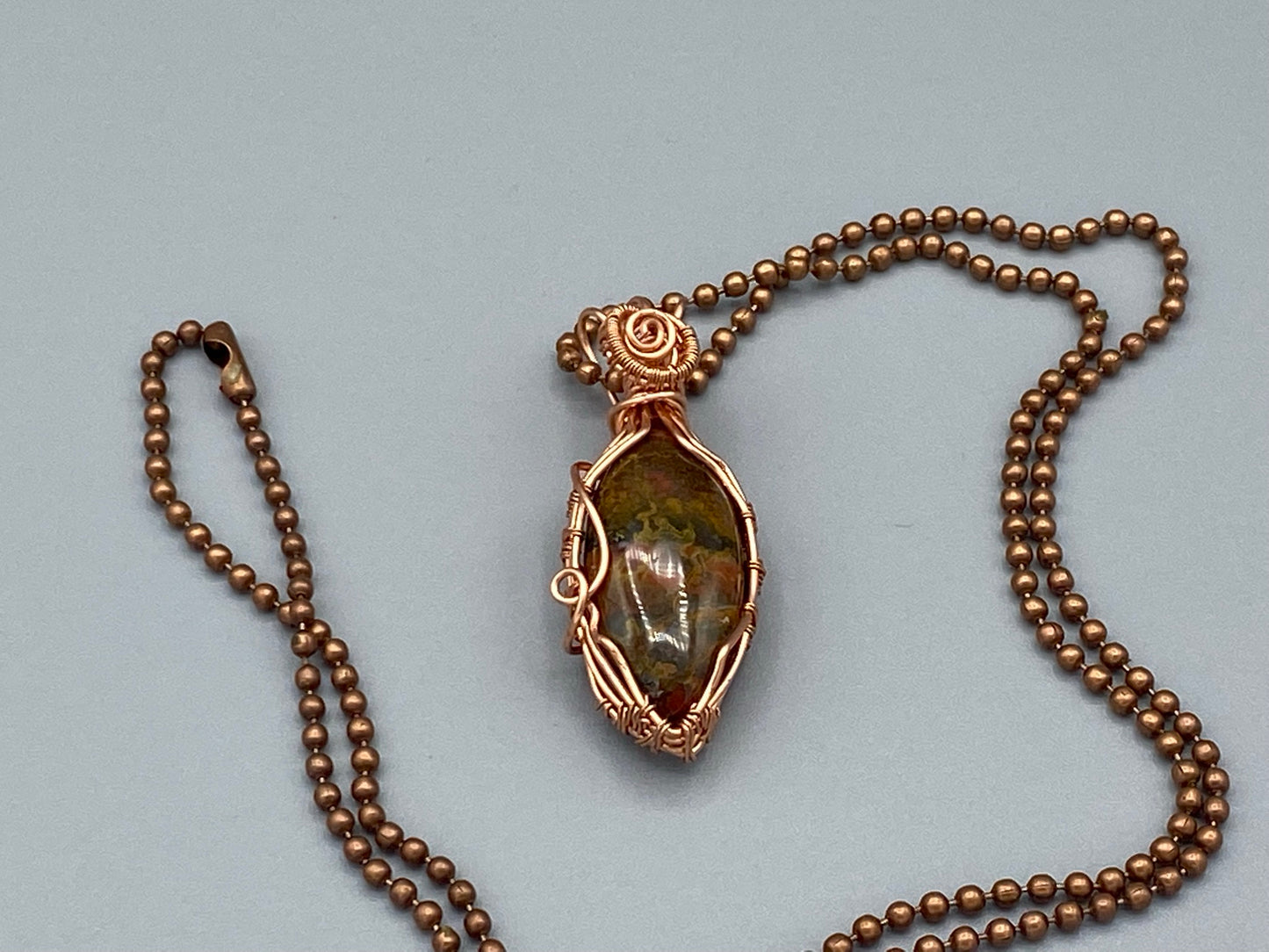Fossilized Palm Root Pendant | Wire Wrapped Copper | Marquise Shape