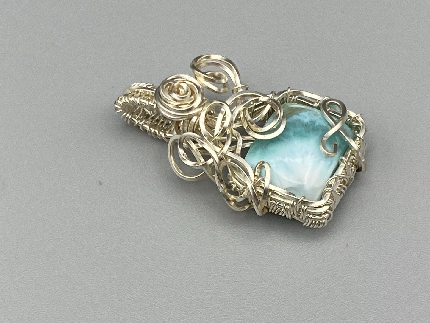 Square Larimar Wire Wrapped Pendant