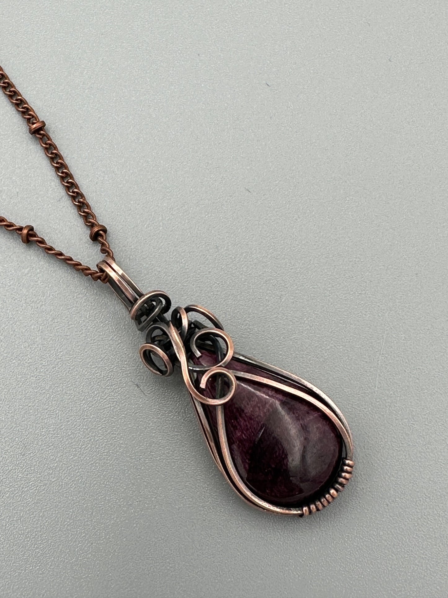 Purple Spiny Oyster Teardrop Handmade Wire Wrapped Pendant