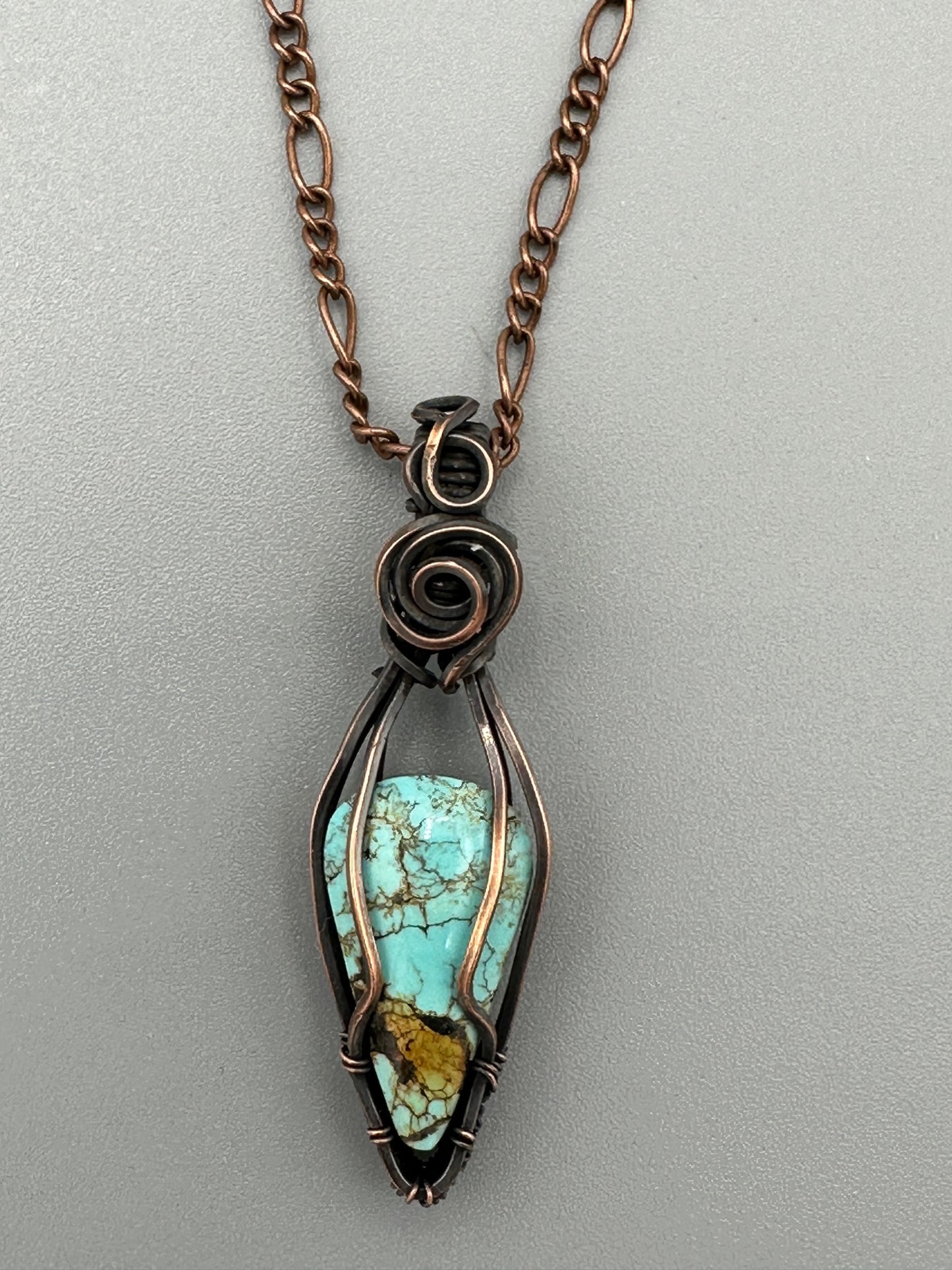 Handmade Turquoise Teardrop Wire Wrapped and Woven Pendant