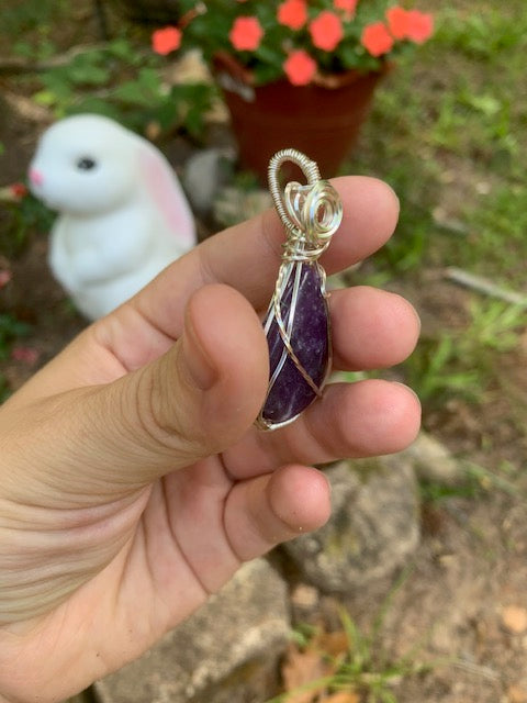 Wire Wrapped Purple Lepidolite Pendant