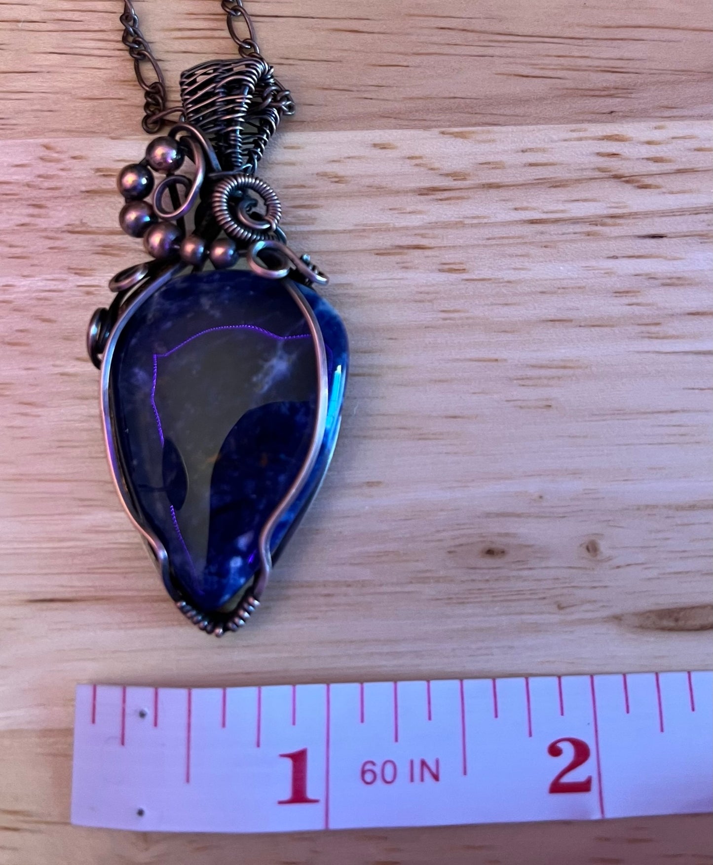 Teardrop Sodalite Wire Wrapped Pendant | Copper Wire Wrapped