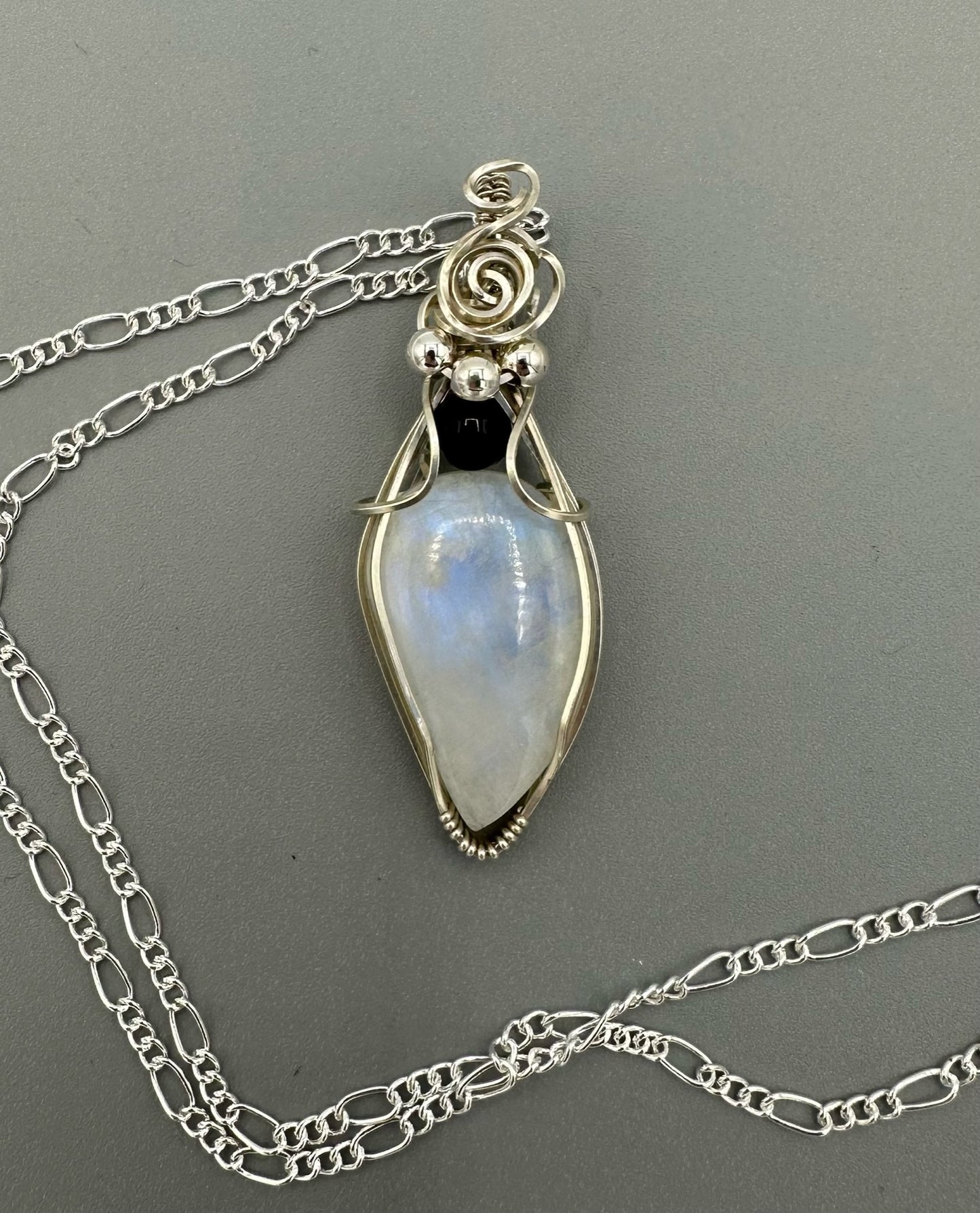 Irregularly Shaped Moonstone With Silver And Black Beads