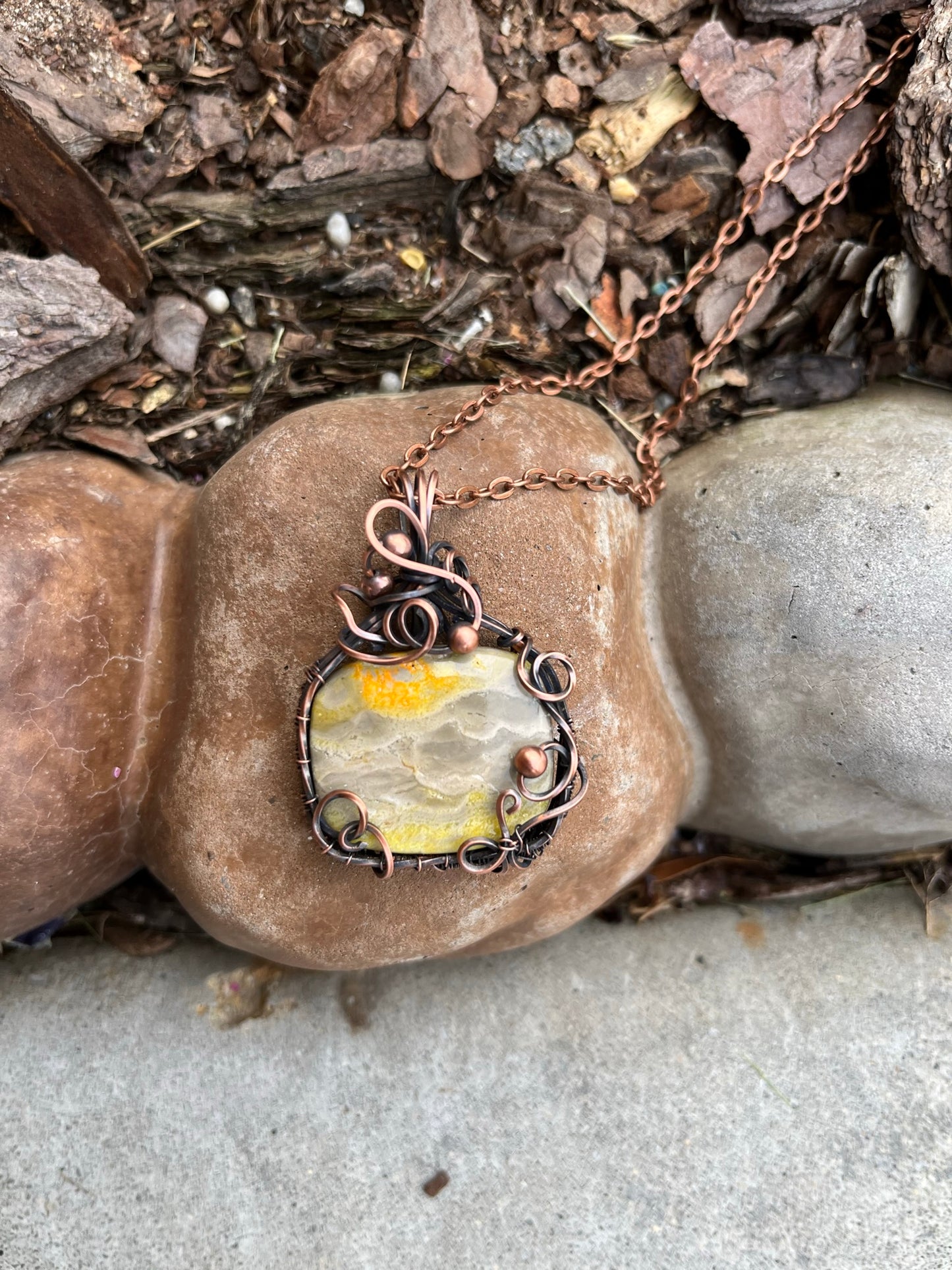 Square Bumble Bee Jasper Wire Wrapped Pendant