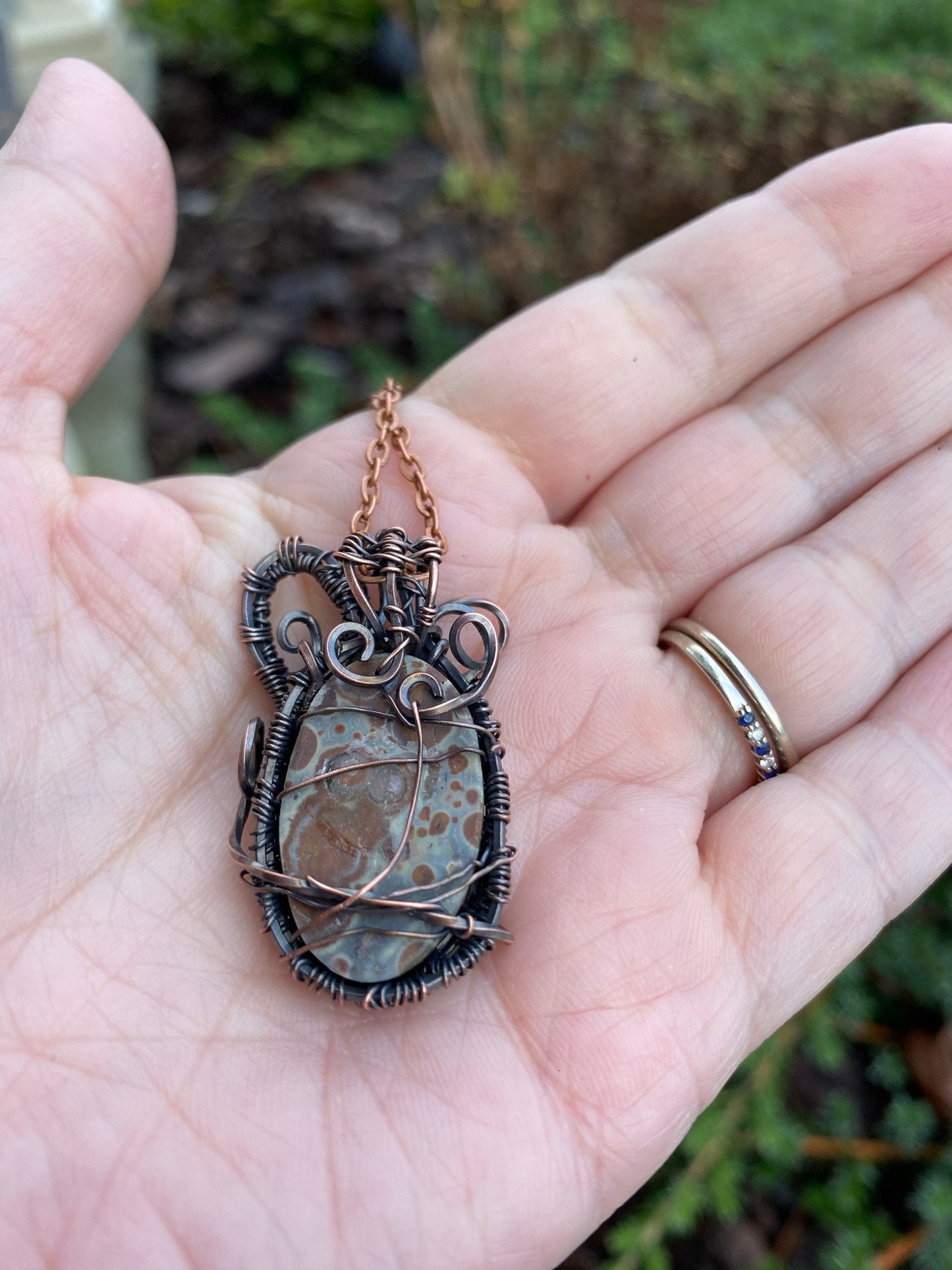Asteroid Jasper, Wire Wrapped Oval Shaped Pendant