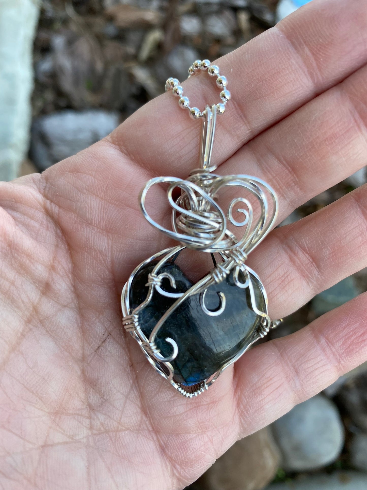 Labradorite Heart Shaped Wire Wrapped Pendant | Argentium Silver