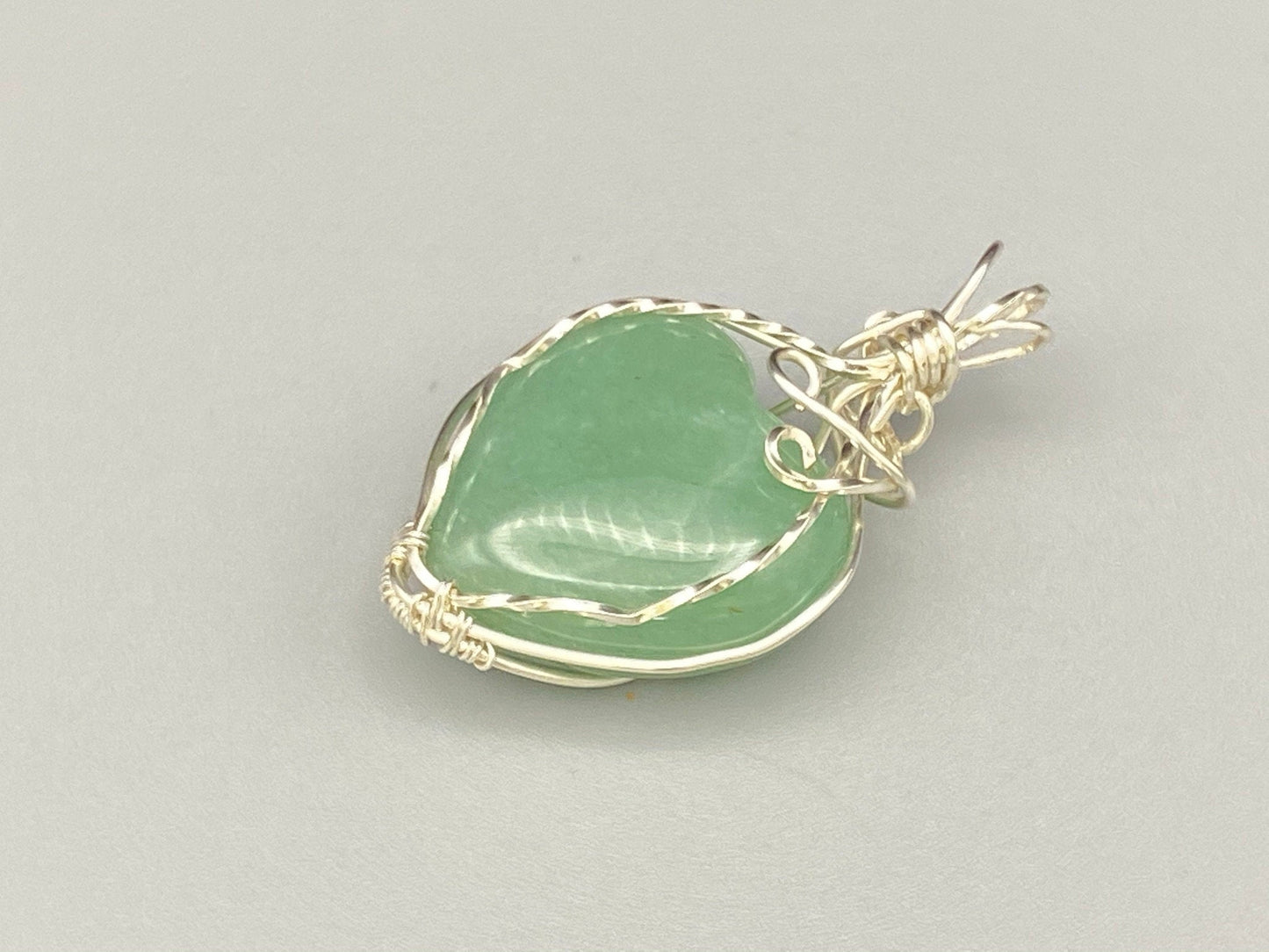 Wire Wrapped Natural Green Aventurine Gemstone Heart Pendant
