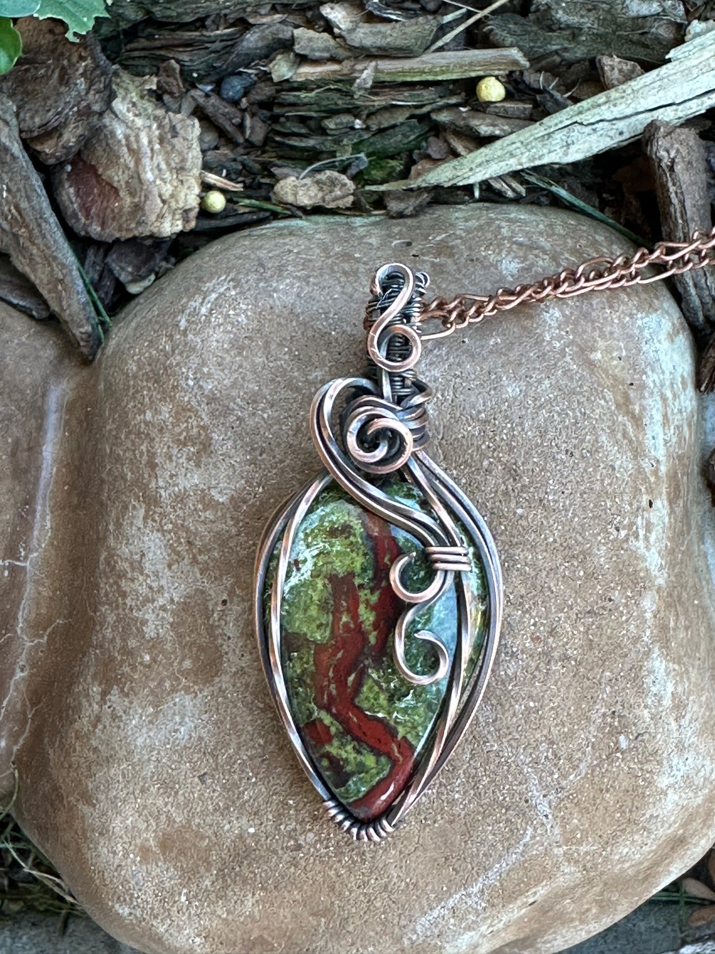 Dragon Blood Teardrop Pendant | Copper Wire Wrapped