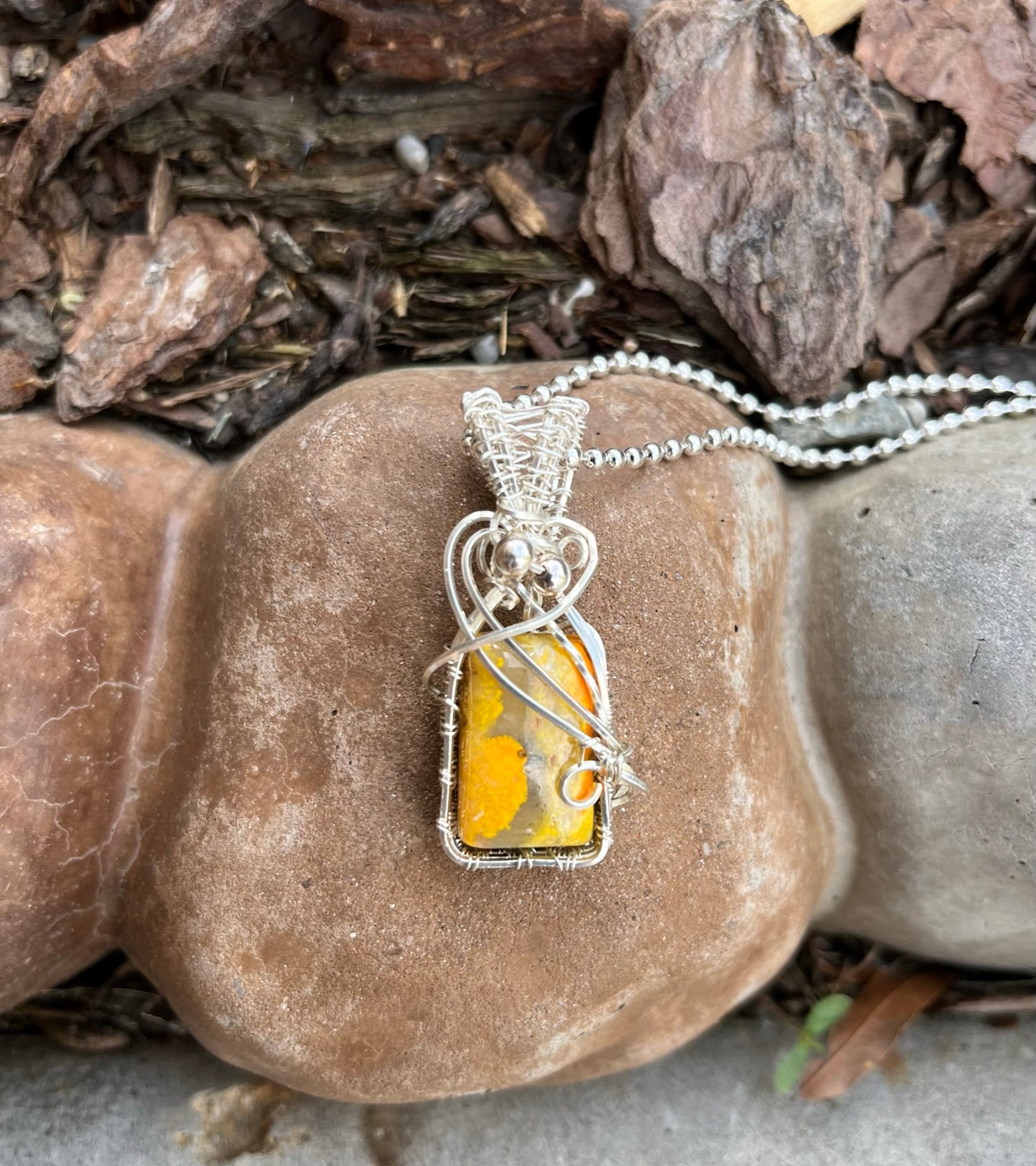 Rectangular Bumble Bee Wire Wrapped Pendant | Sterling Wire Wrapping