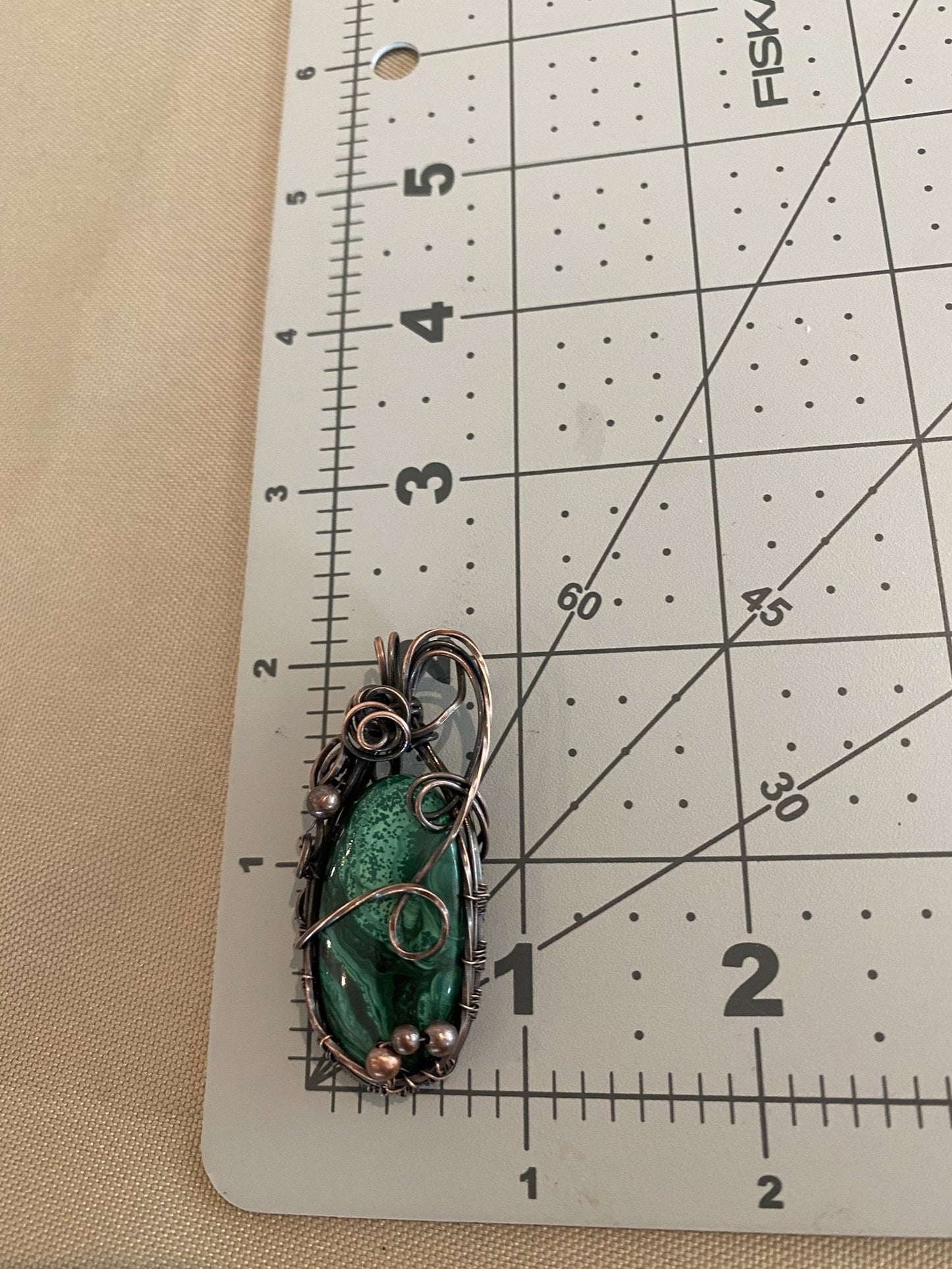 Malachite Wire Wrapped Pendant With Copper Bead Embellishments