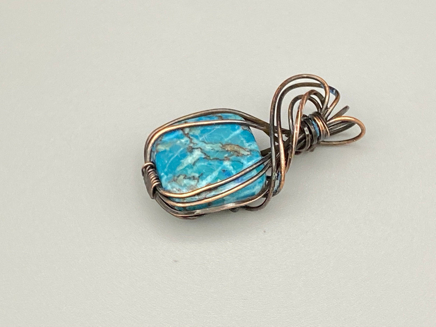 Wire Wrapped Square Ocean Jasper Pendant