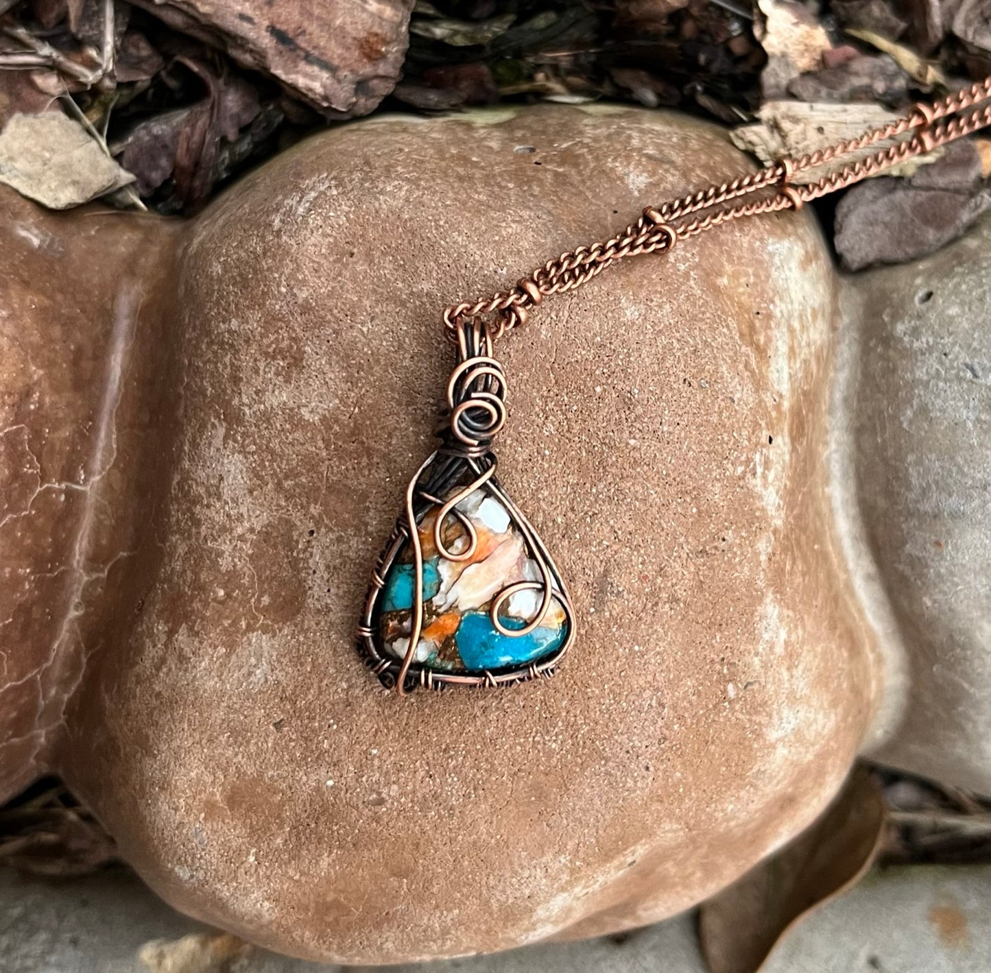 Triangular Oyster Copper Shell Pendant | Wire Wrapped Pendant