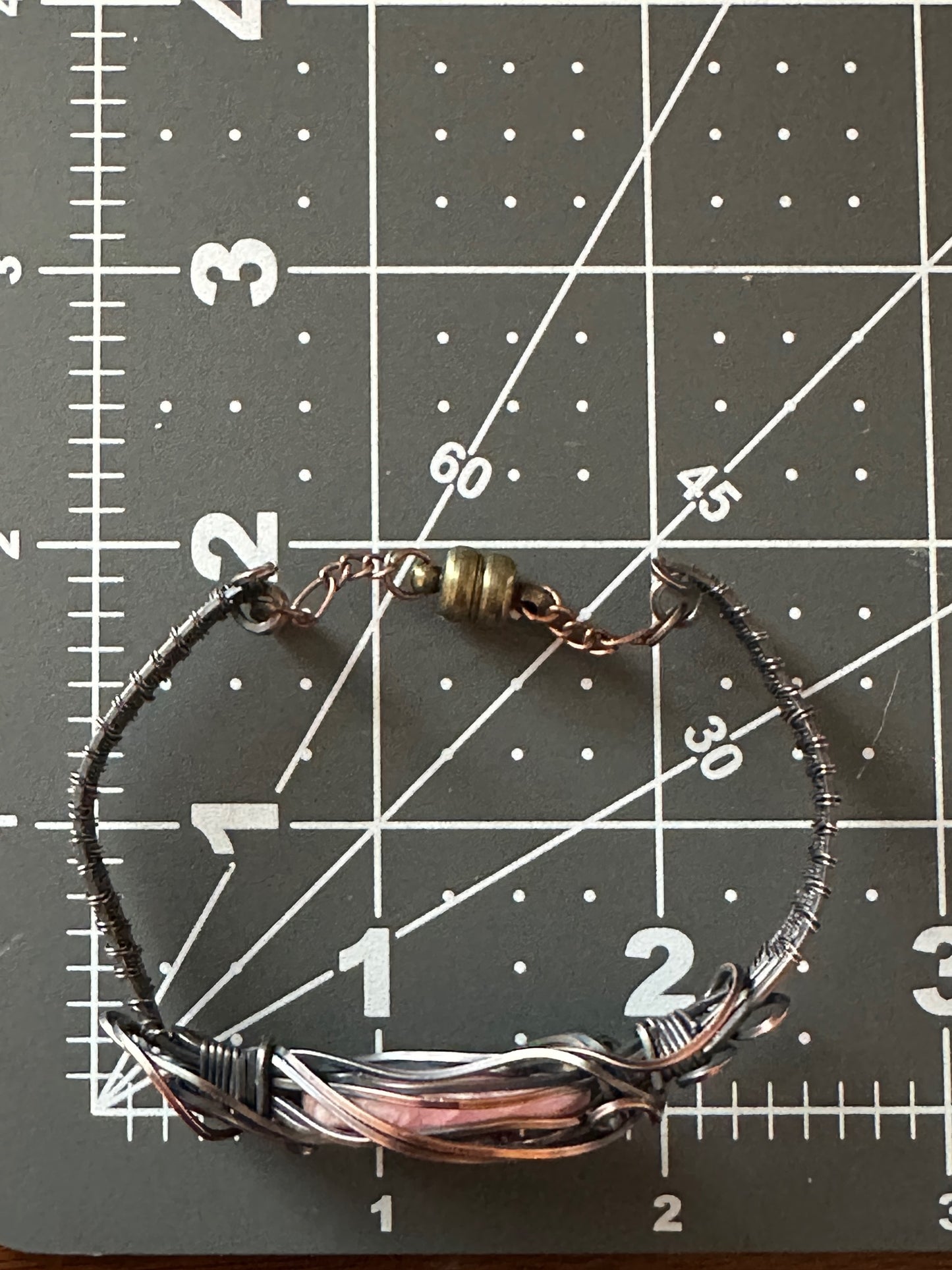 Oval Rhodochrosite Wire Wrapped Cuff Bracelet