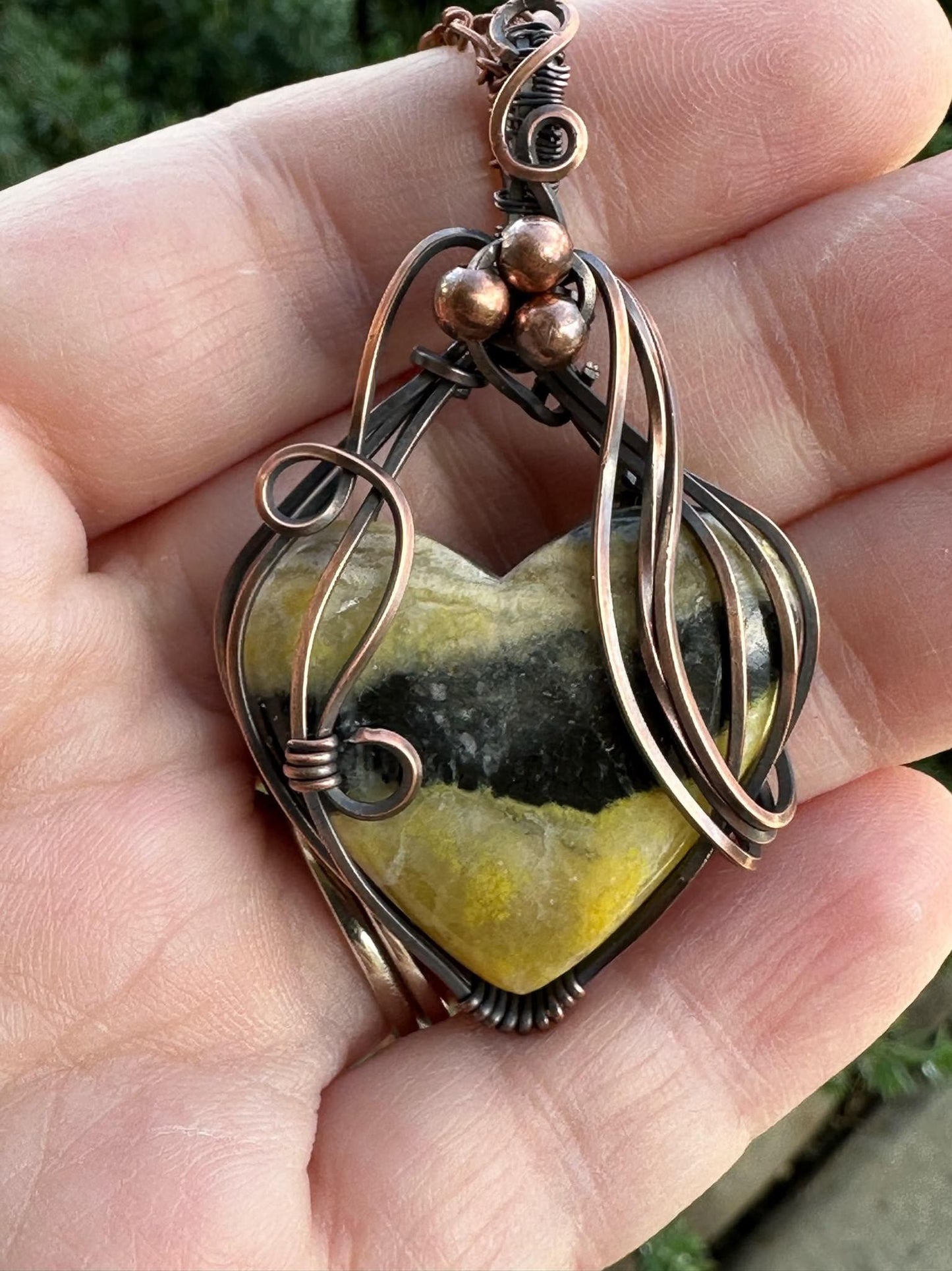 Bumblebee Jasper Heart Handmade Wire Wrapped Pendant