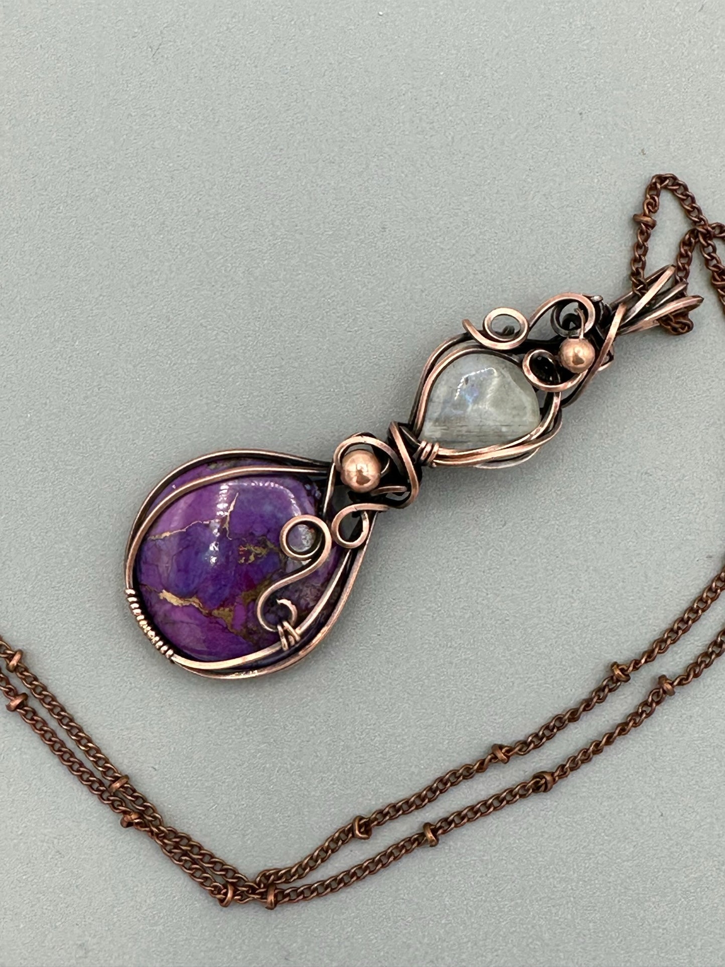 Purple Mohave Turquoise Double Pendant | Wire Wrapped Pendant