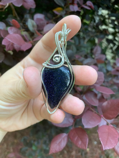 Wire Wrapped Blue Sandstone Pendant