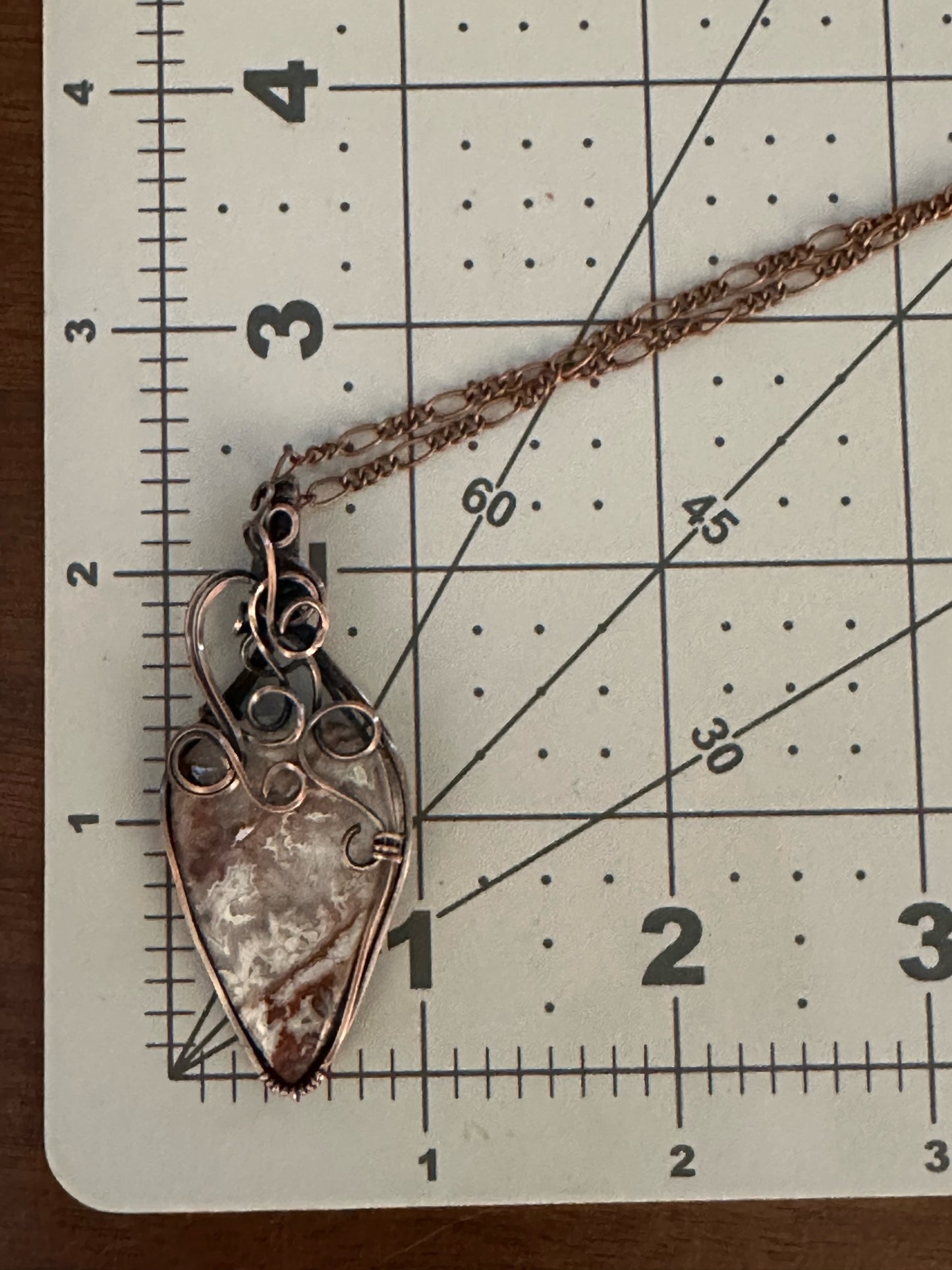 Teardrop Crazy Lace Copper Wire Wrapped Pendant