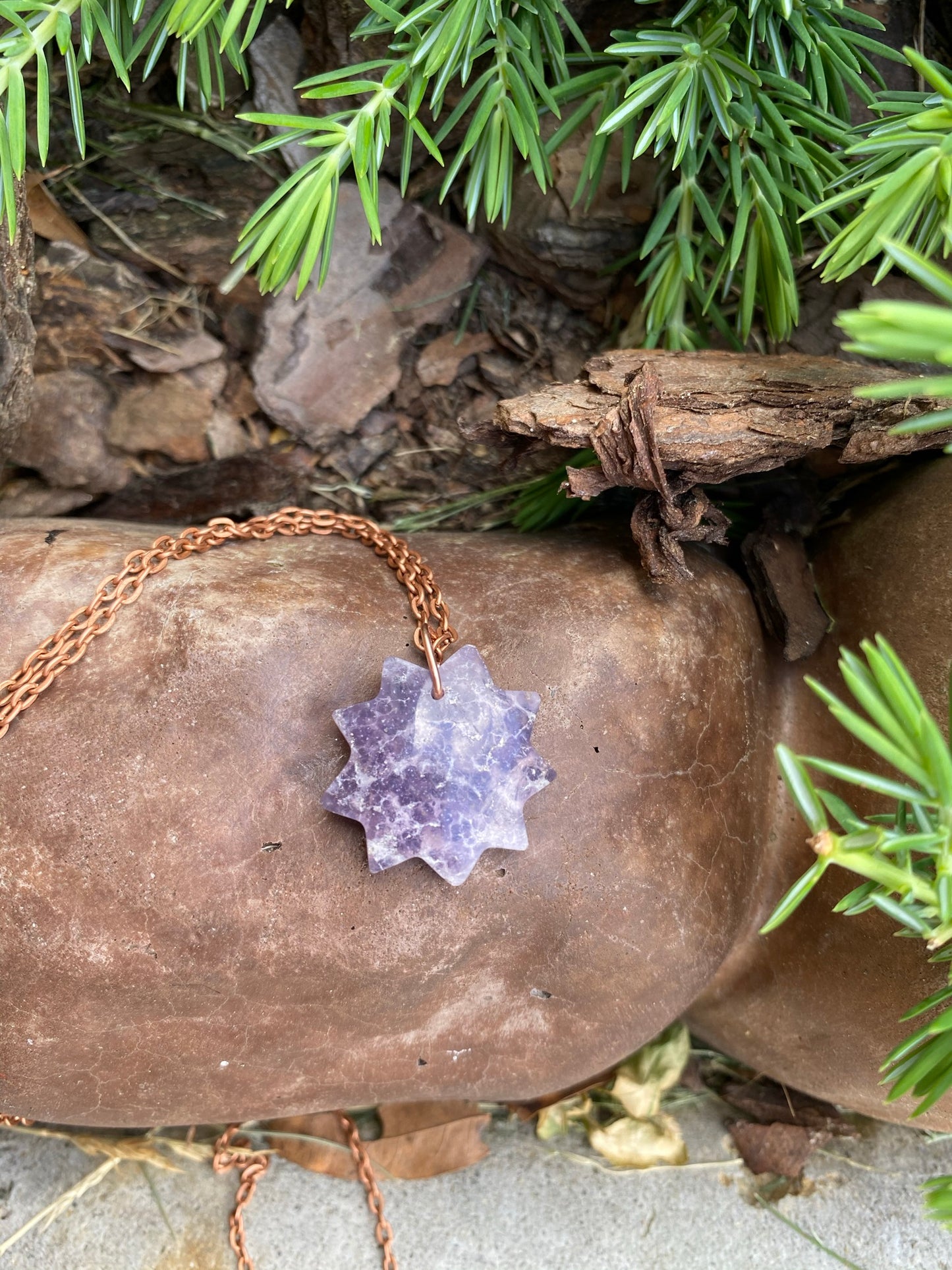 Crystal Amethyst Nine Pointed Star Pendant Necklace